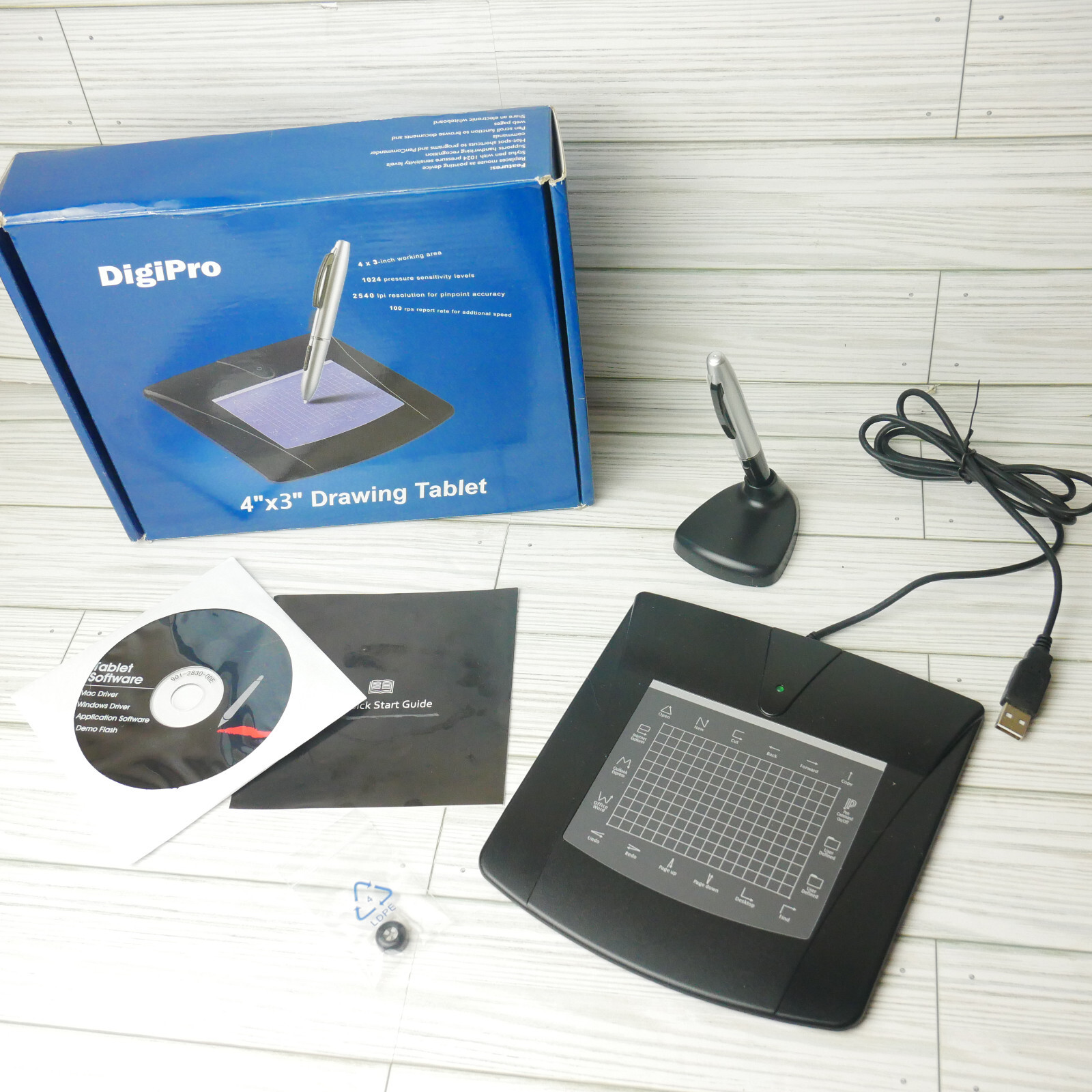 DigiPro Drawing Tablet 4" x 3" WP4030 Handwriting Pen w/ 3 Spare Pen Tips TESTED