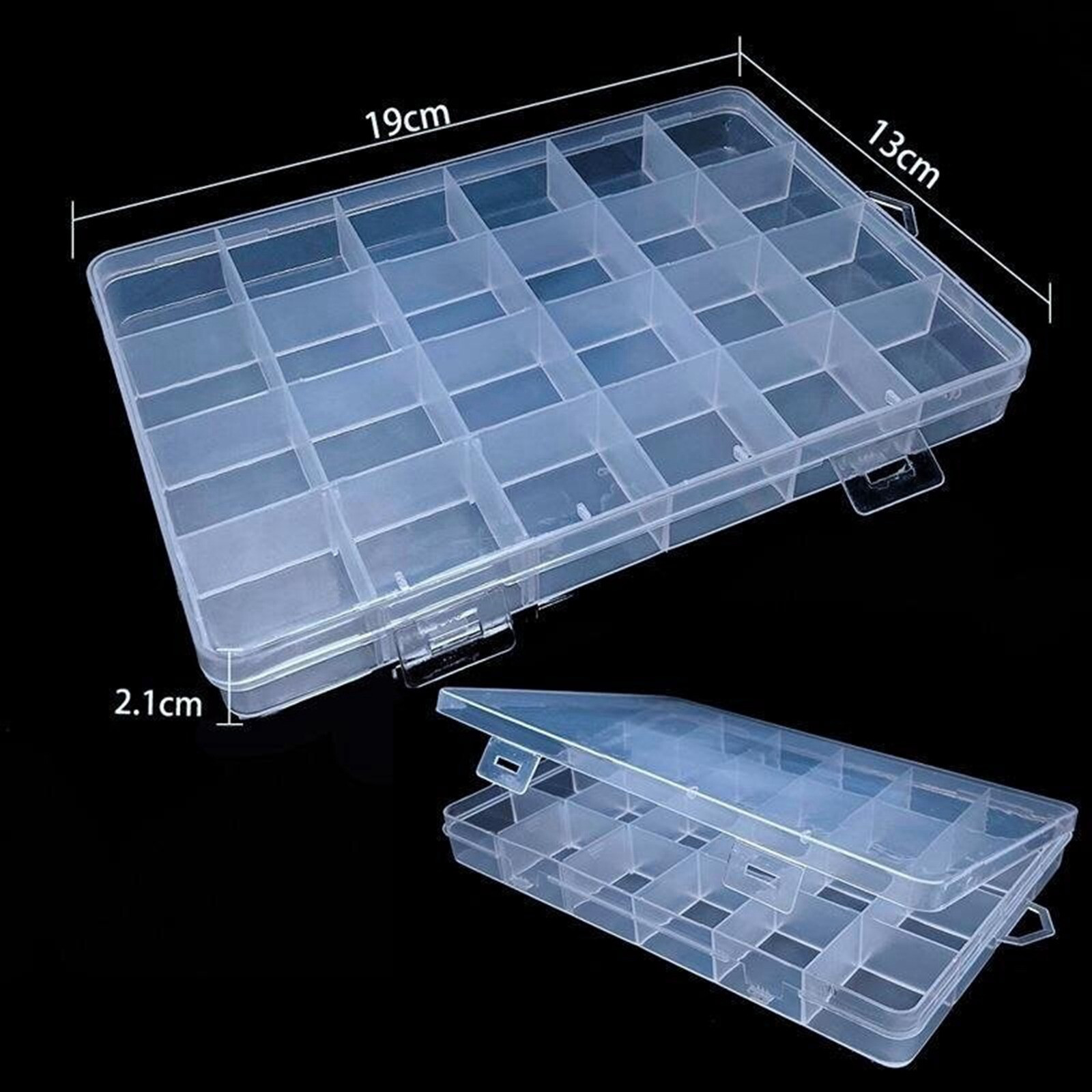 Clear Plastic Organizer Box Case 24 Grids Jewelry Storage Container 7.5"