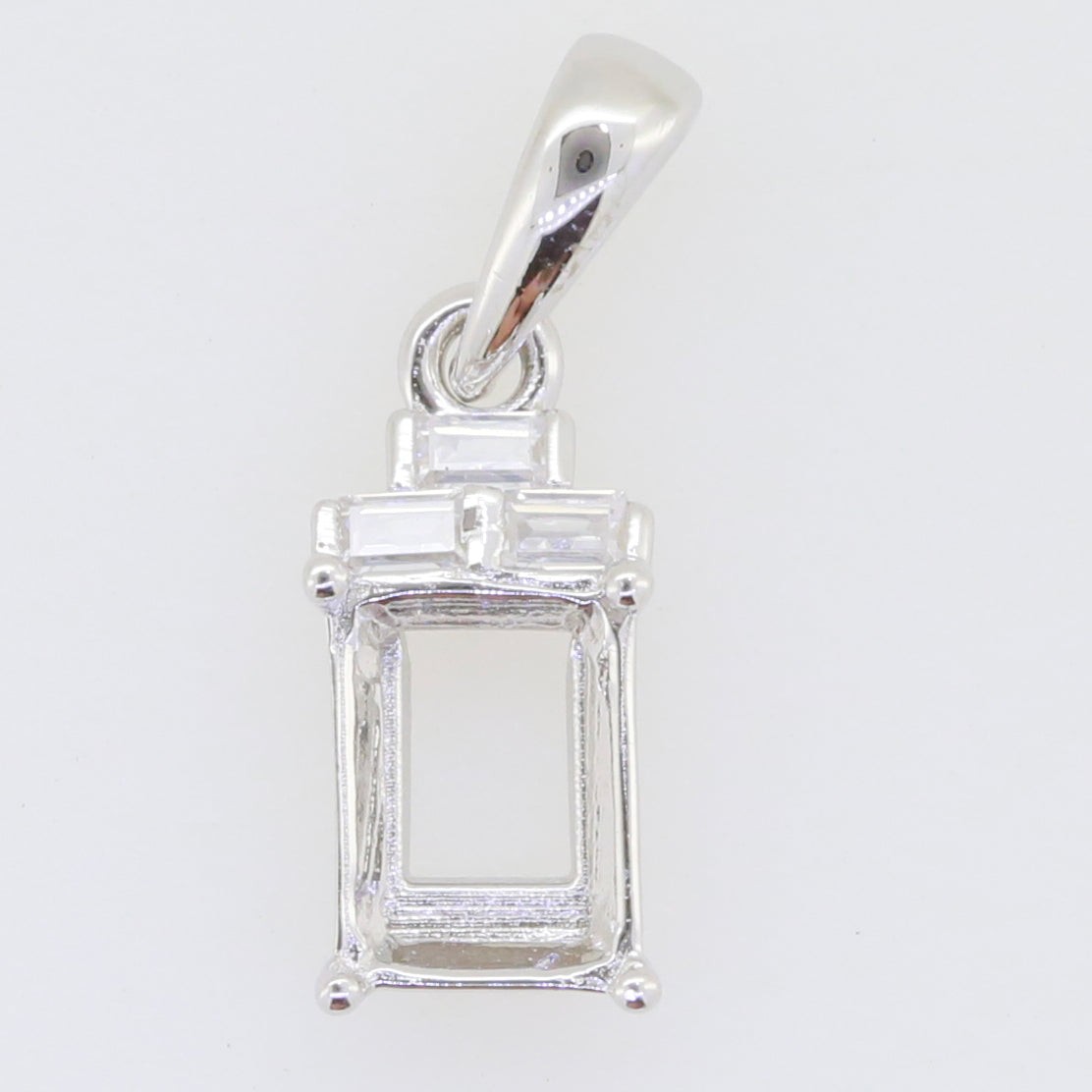 Sterling Silver Semi Mount Pendant Setting Emerald OCT 8X6mm