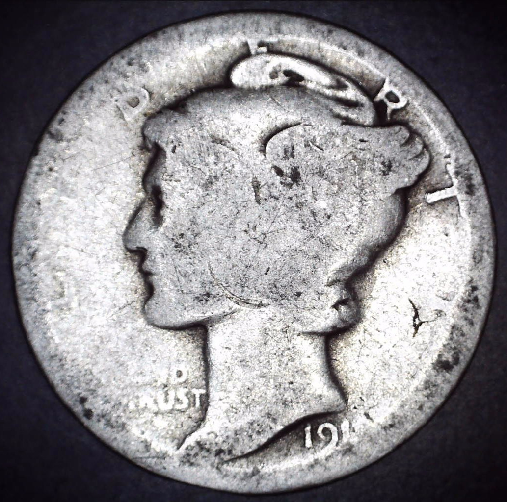 Vintage 1918-S Mercury Dime 90% Silver Circulated Coin 1