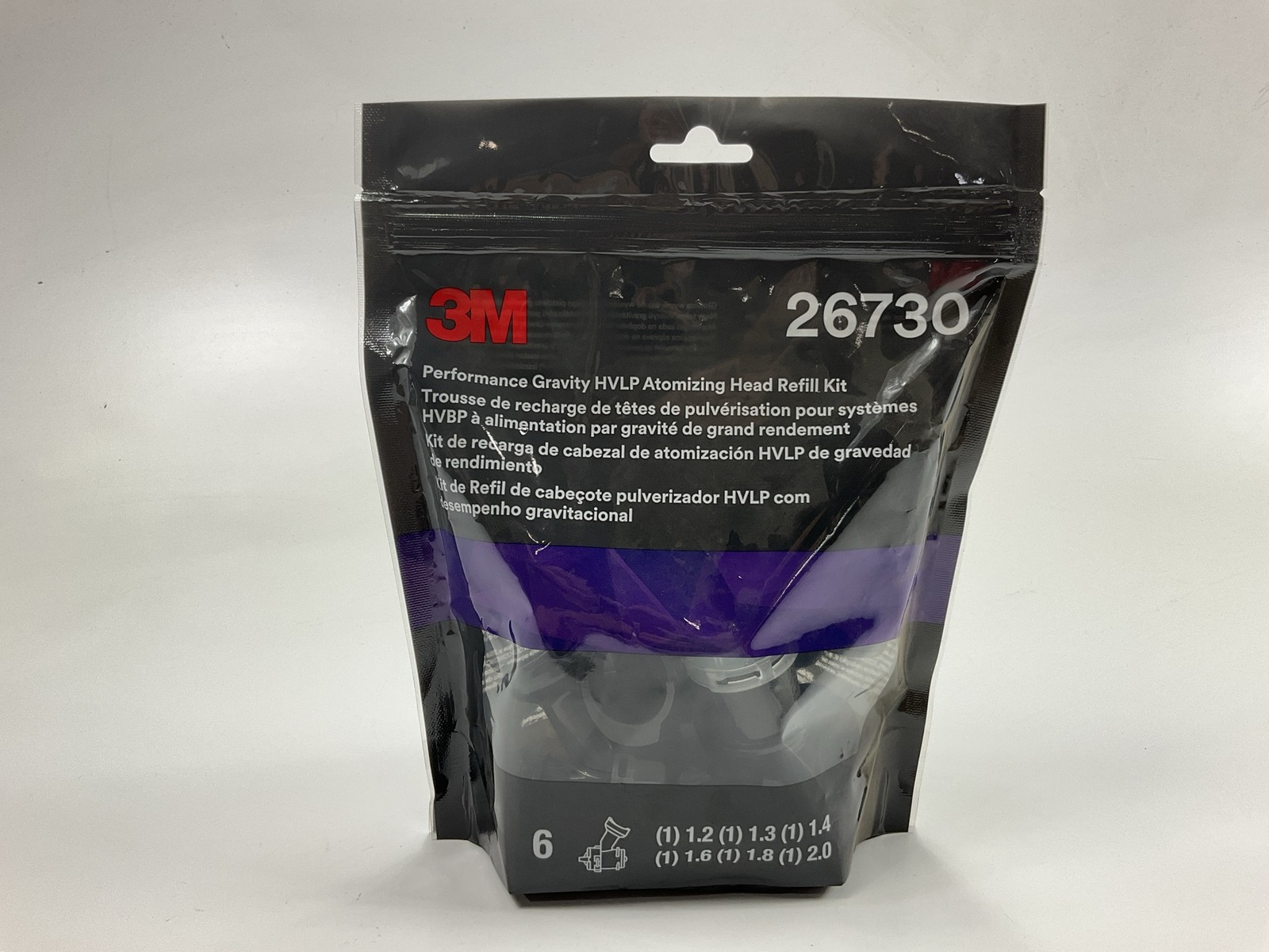 3M 26730 Performance Gravity HVLP Atomizing Head Variety Kit, Sizes 1.2 6-pack
