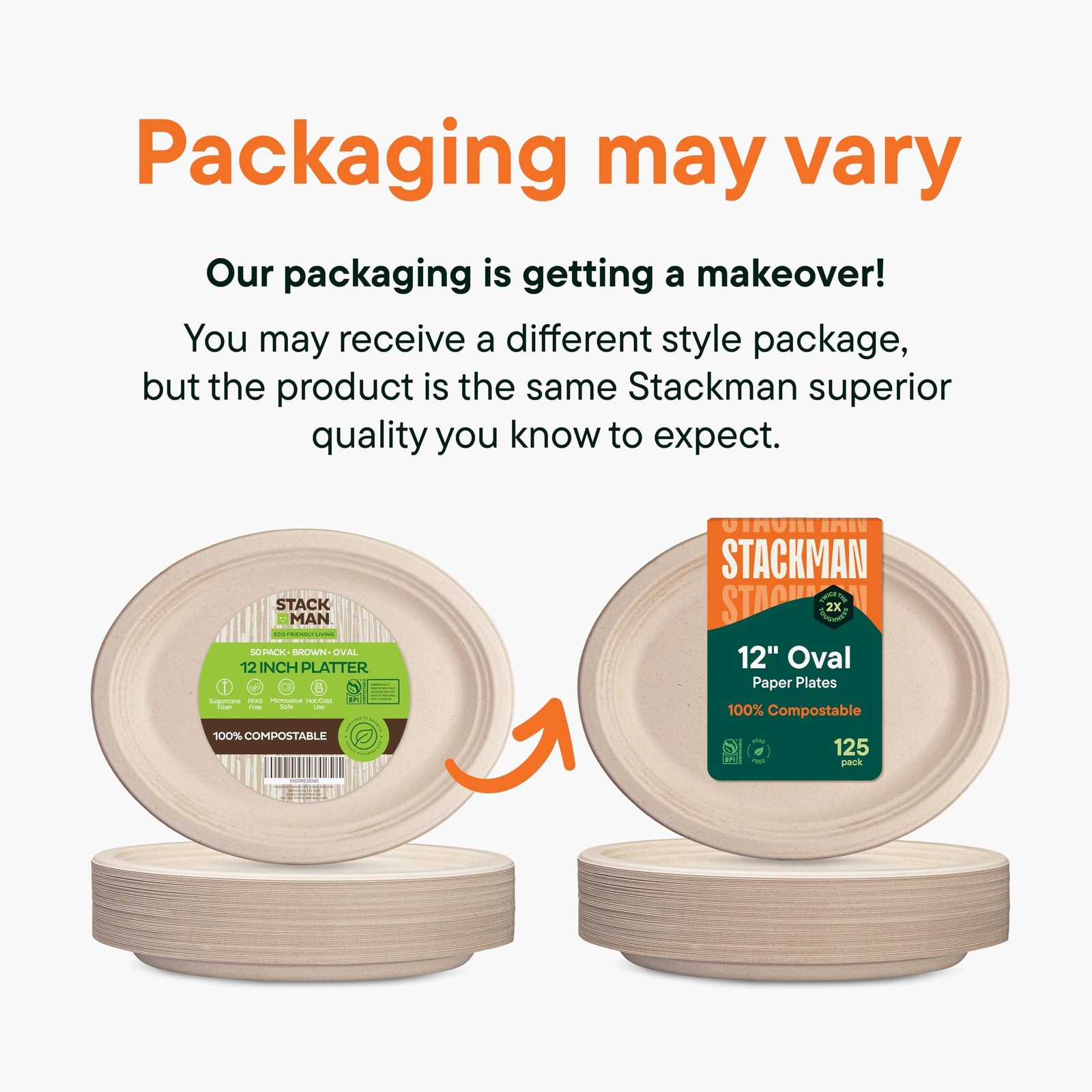 100% Compostable Oval Paper Plates [50-Pack] - {PFAS-Free} - {BPI Certified} ...