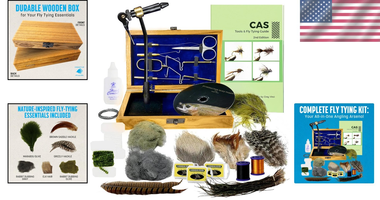 Complete Fly Tying Starter Set in Wooden Box