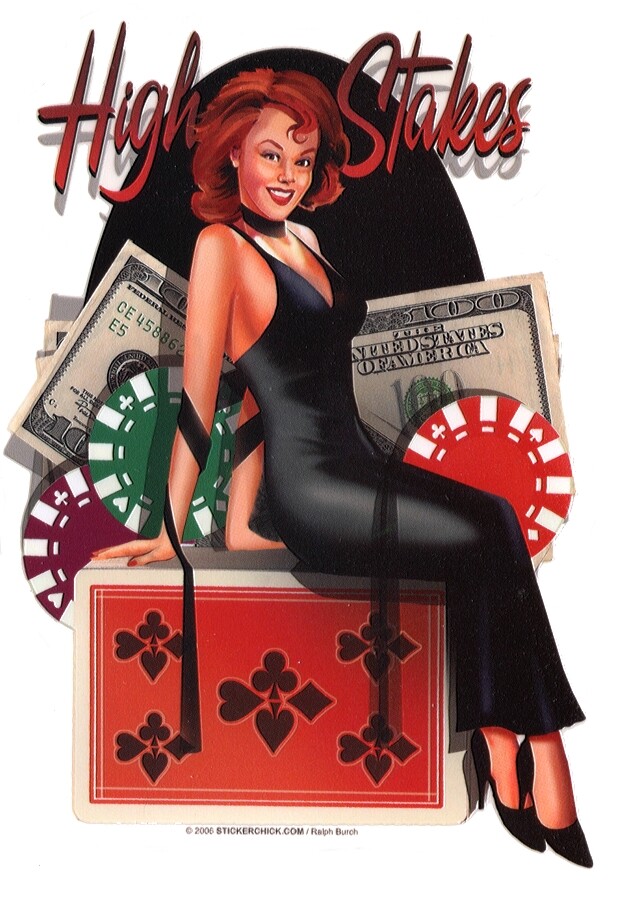 HIGH STAKES Sexy Fifties Girl Vintage Gambling PINUP GIRL #STICKER/#DECAL