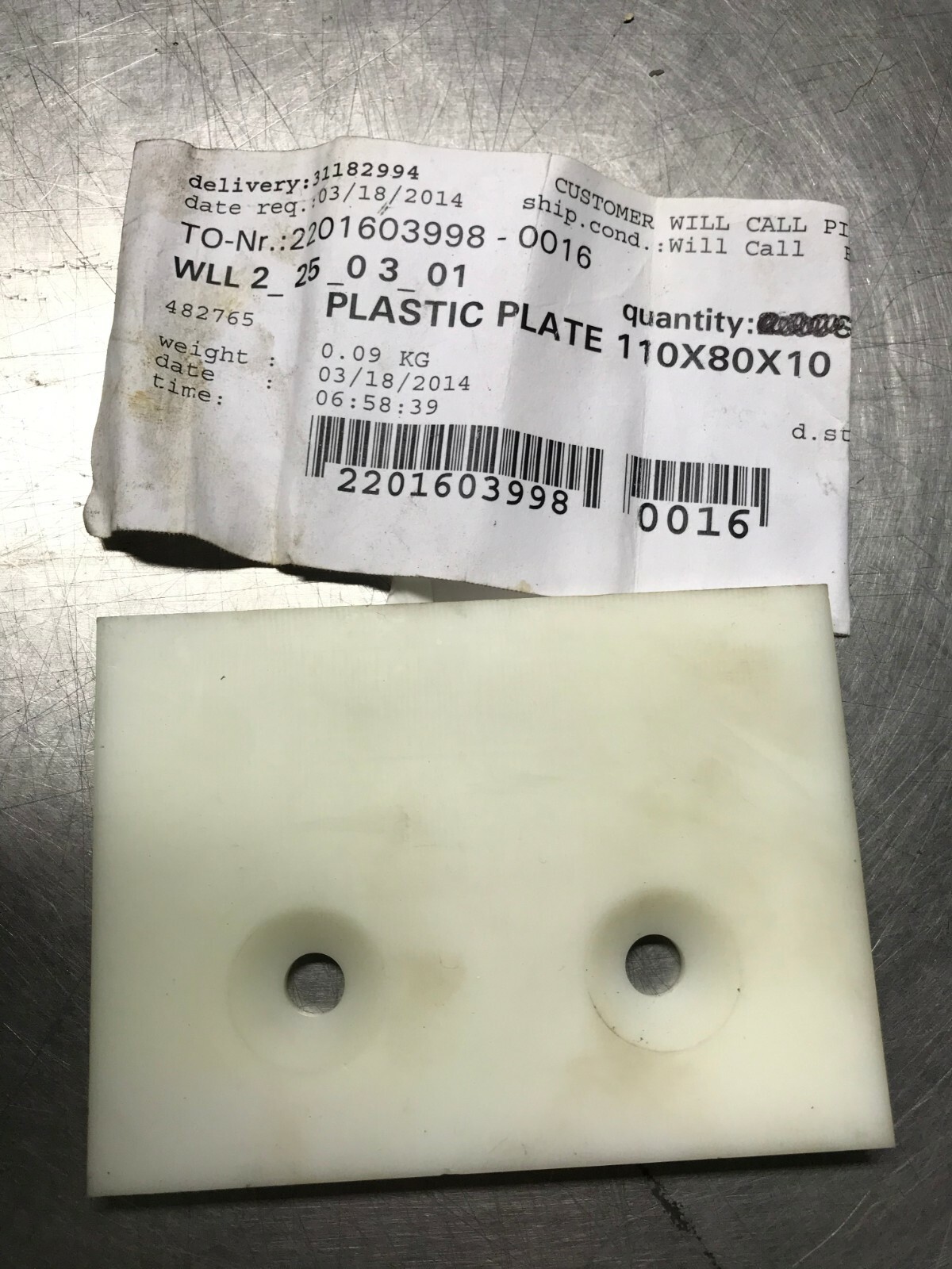 482765   Putzmeister  PLASTIC PLATE 110x80x10   SCHWING
