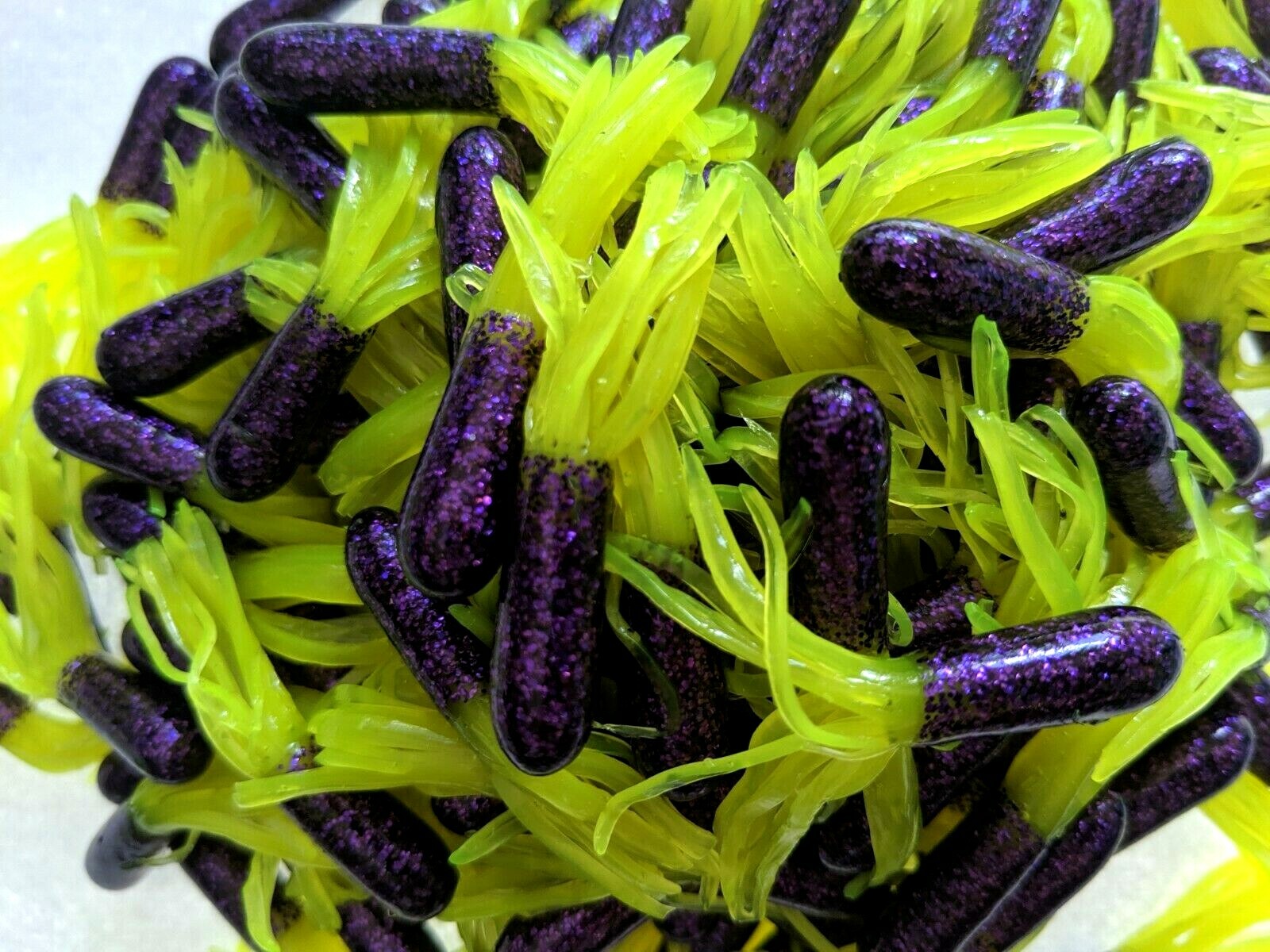 1.75"50/100PK CRAPPIETUBES-CHARTREUSE GLITTER PURPLE-BASS-JIGFISHING-TROUT-PERCH