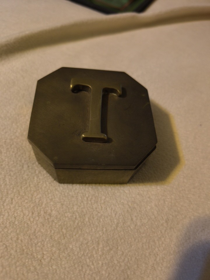 Vintage Brass Trinket Box "T" See Pictures