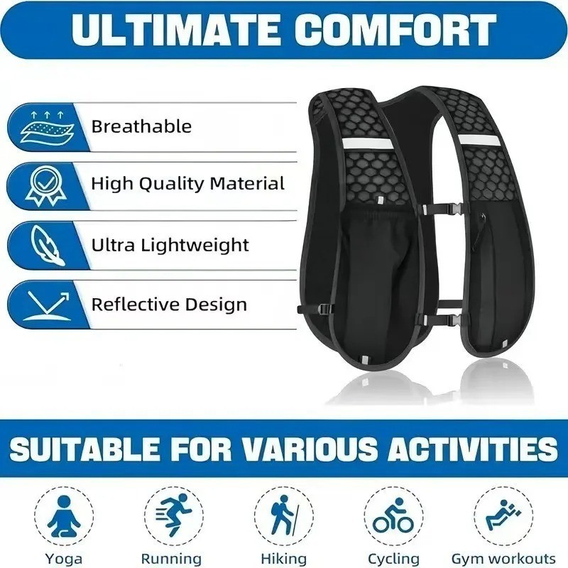 Running Hydration Vest Backpack Adjustable Breathable Water Resistant Unisex