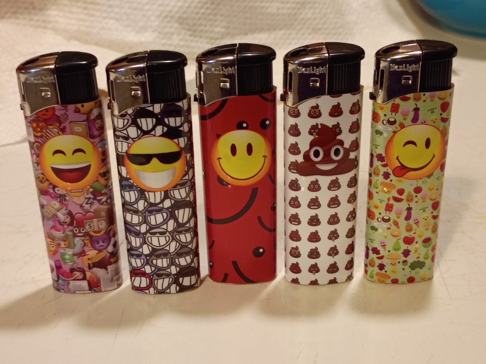 5pk Emoji Electronic Ignition Soft Flame Adjustable Refillable Lighters