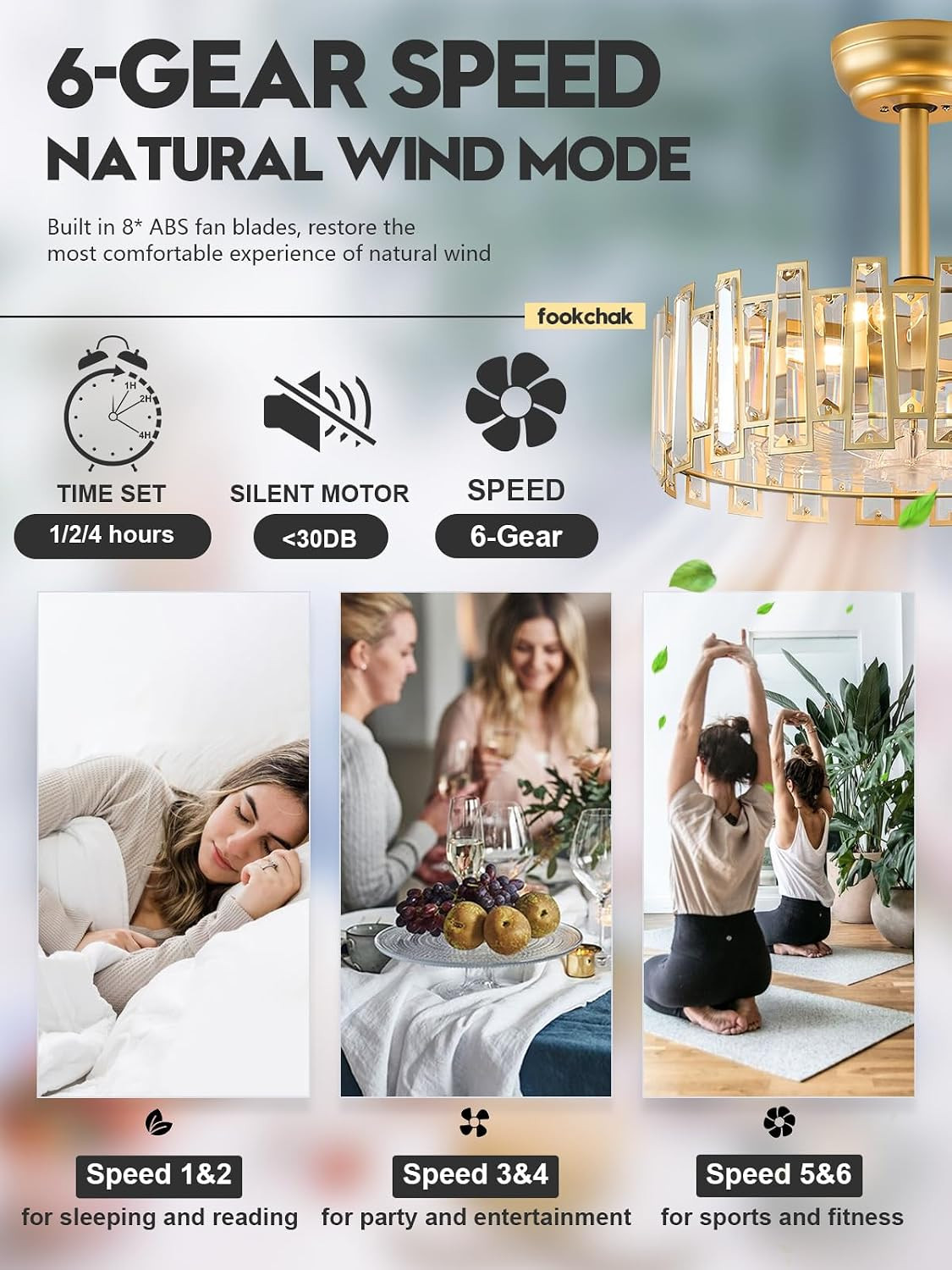 Gold Caged Ceiling Fans with Light, Brass Ceiling Fan Light with Remote Control