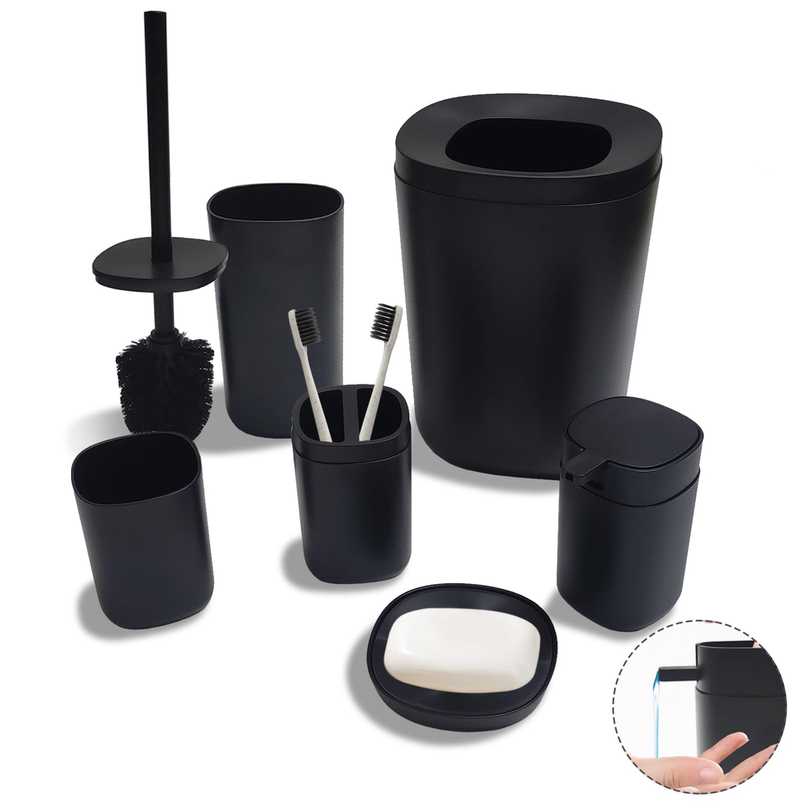 Bathroom Set, 6pcs Bathroom Accessory Set with Trash Can, Brush Set，Toothbrus...