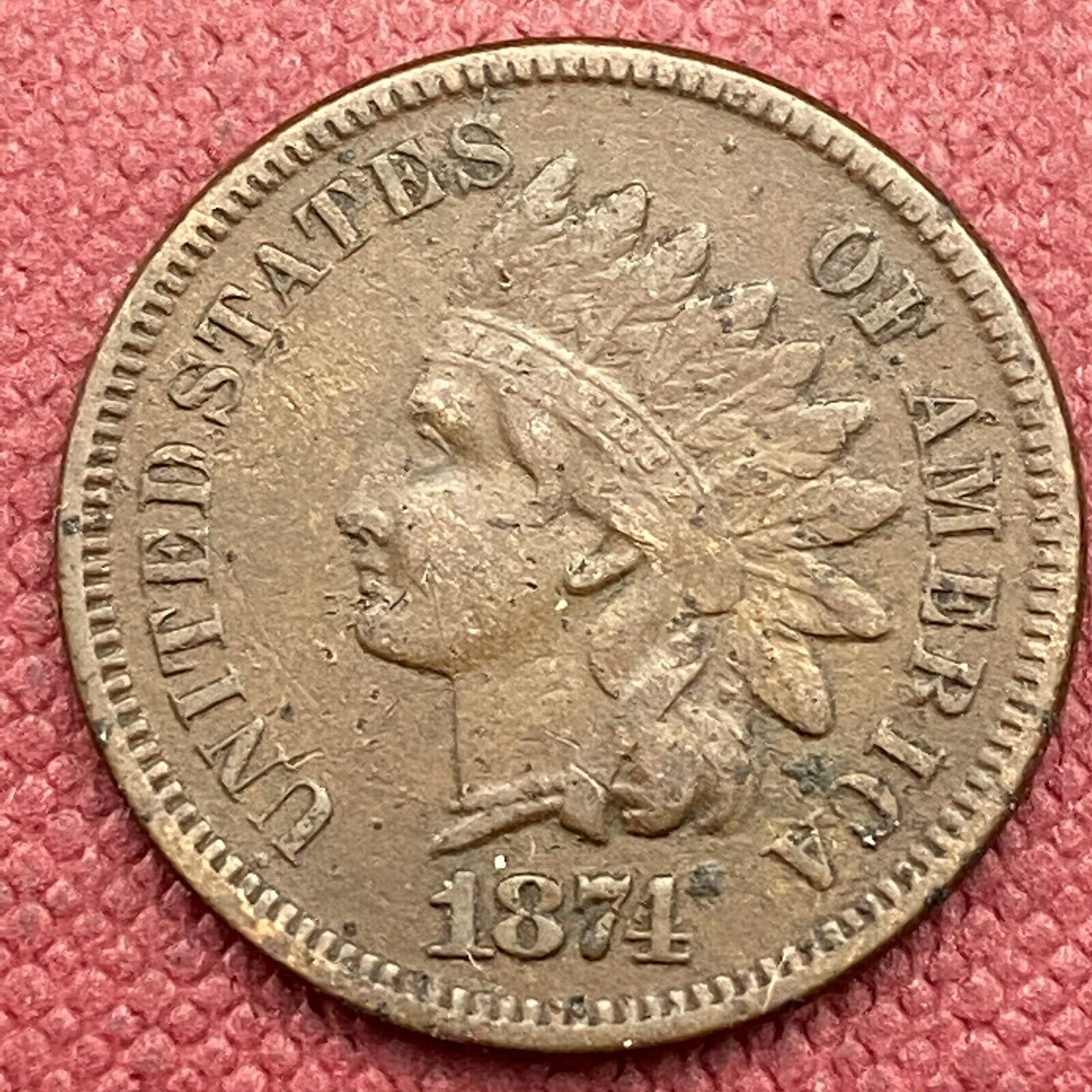 1874 Indian Head Cent 1c Better Grade VF with Spots #54483