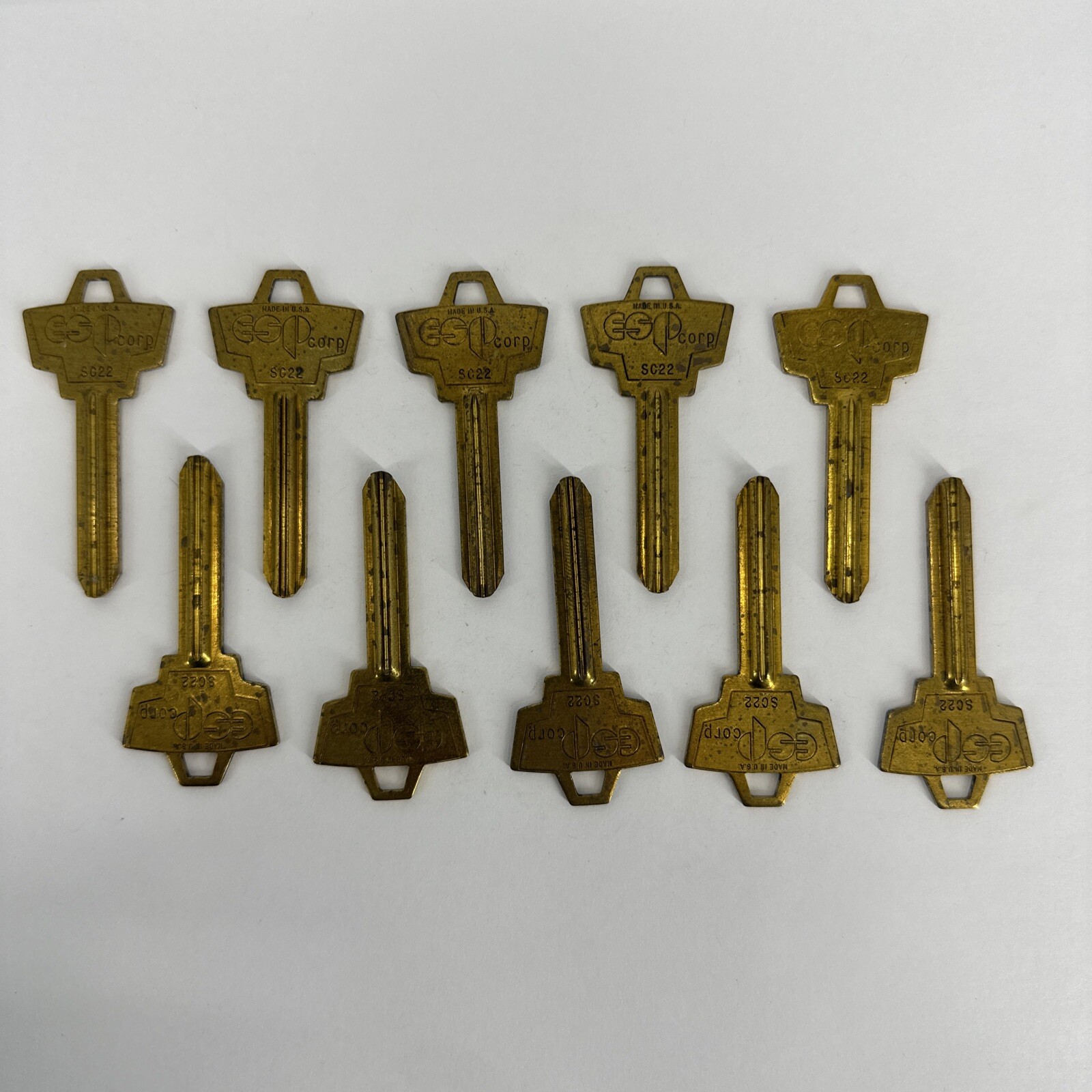 LOT OF 10 ESP Corp SC22 Key Blank Brass Uncut Keys Made in USA NEW OLD STOCK