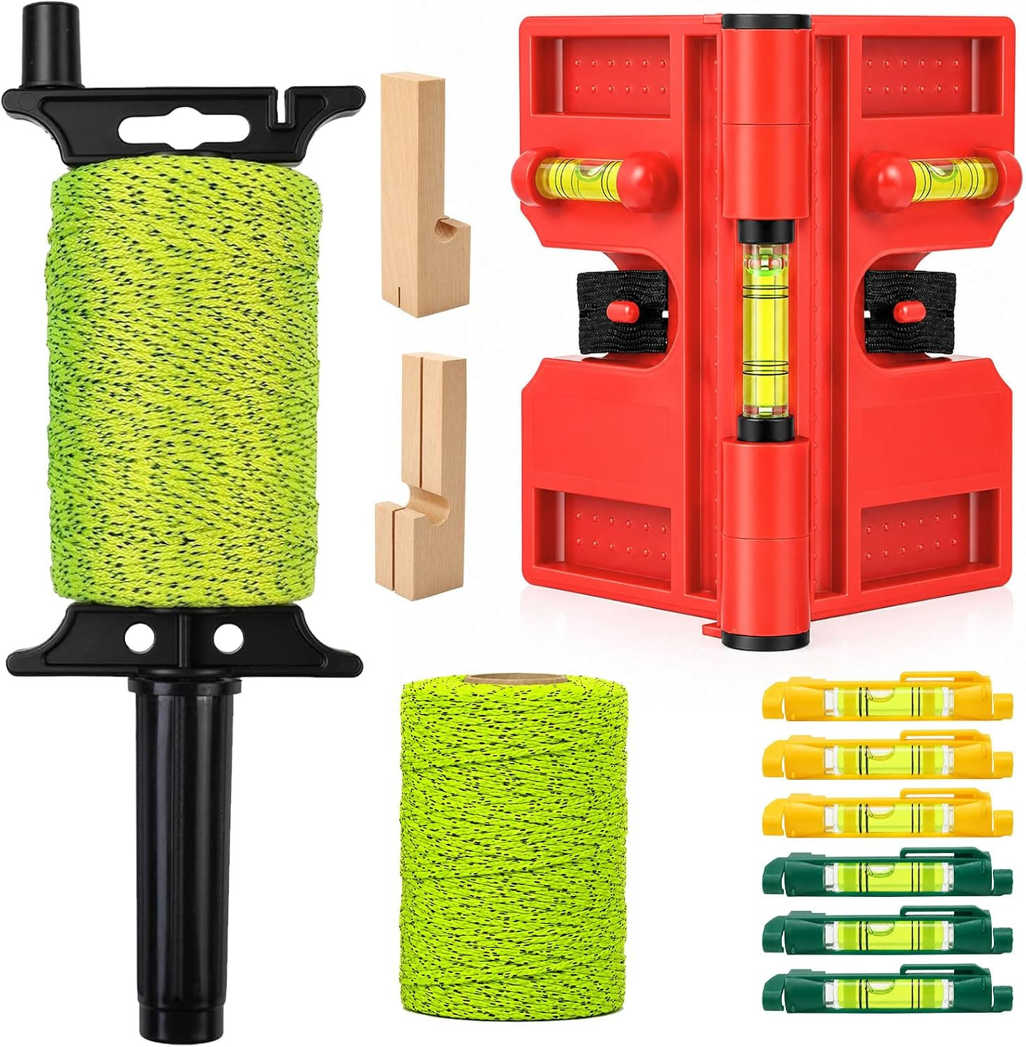 Mason Line String Kit with Adjustable Magnetic Post Level – Includes 6 Hanging L