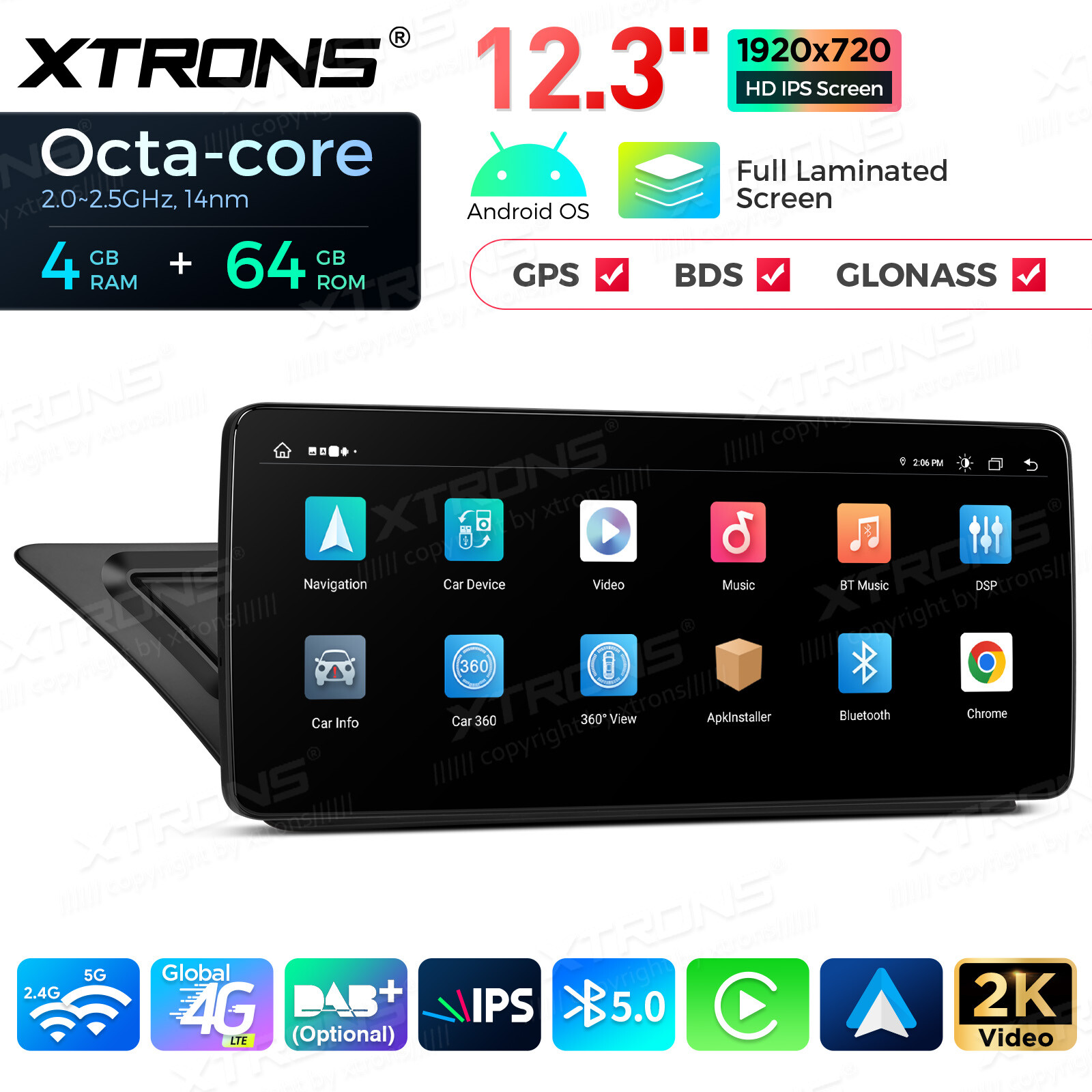 12.3" Screen for Audi A4 A5 Car Stereo Navigation GPS Octa Core Bluetooth 4G 64G
