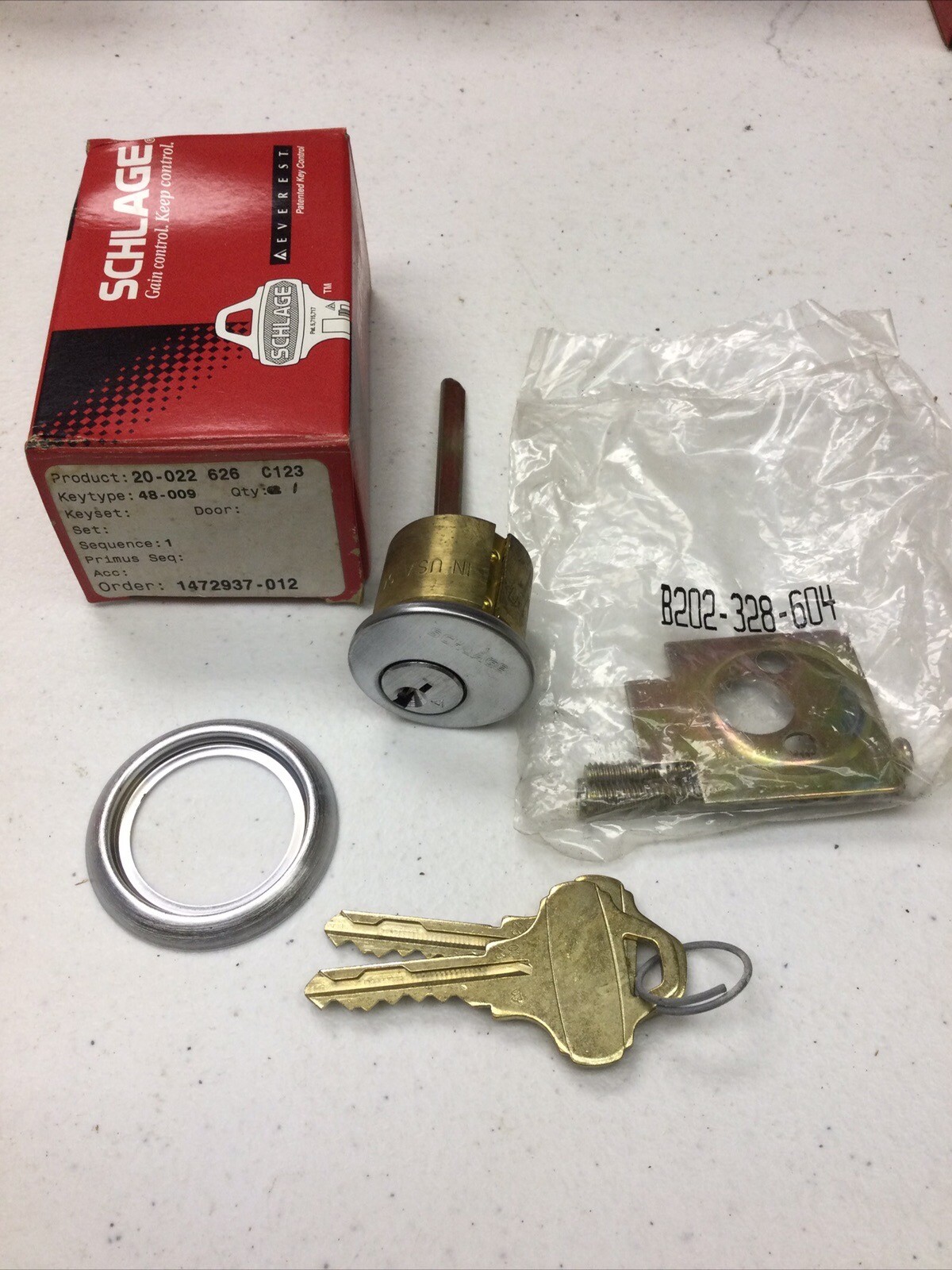 Schlage Everest  20-022 626 C123 Cylinder Keyway  48 009 NOS Silver Color