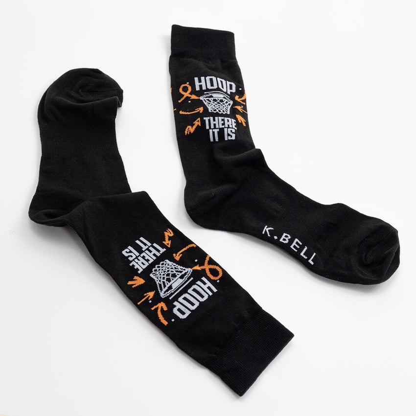 K. Bell Men's Hoop There It Is Crew Socks 1 Pair Black Basketball Gift Stocking