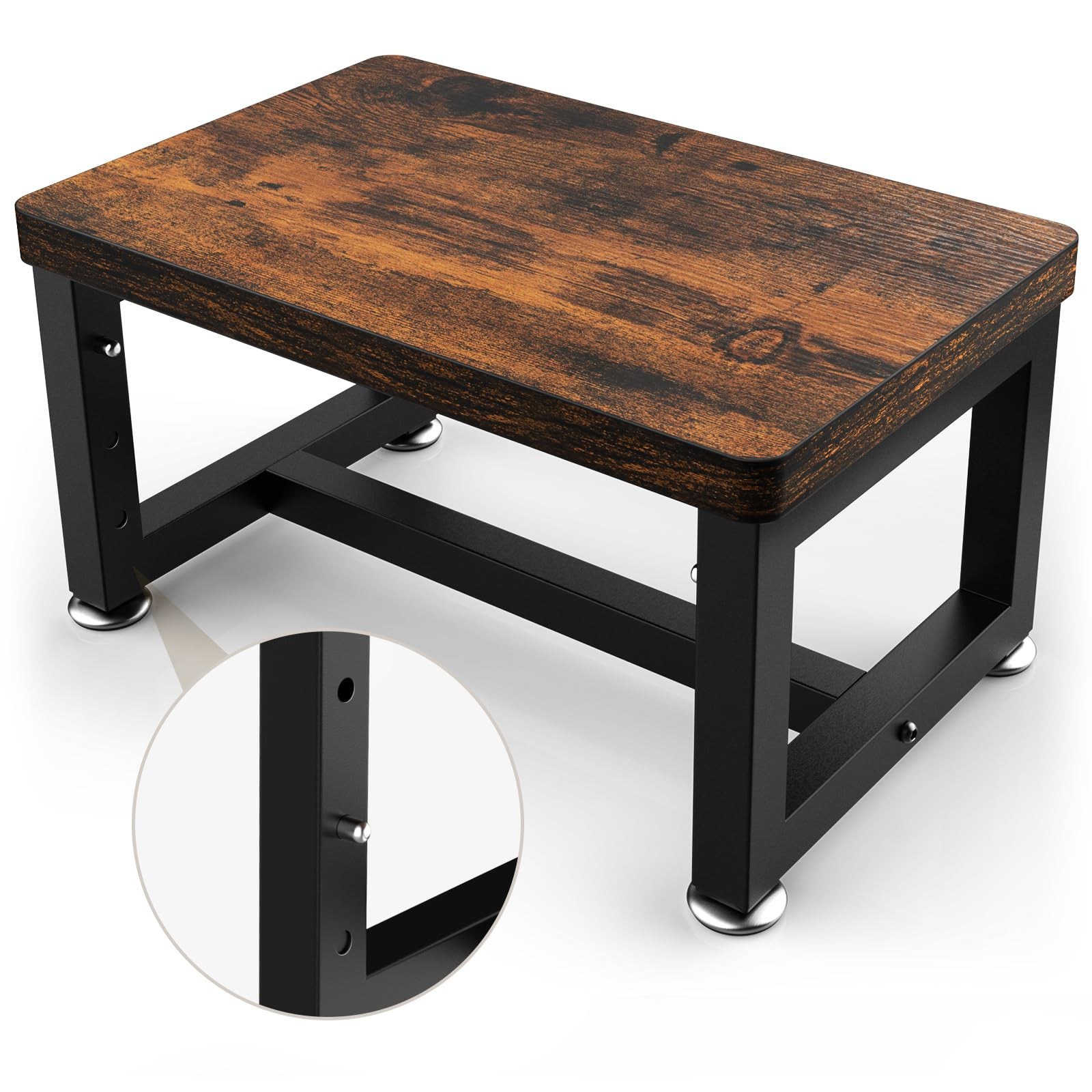 Step Stool, NomNest Height-Adjustable Wooden Step Ladder Metal Foot Stool Sma...