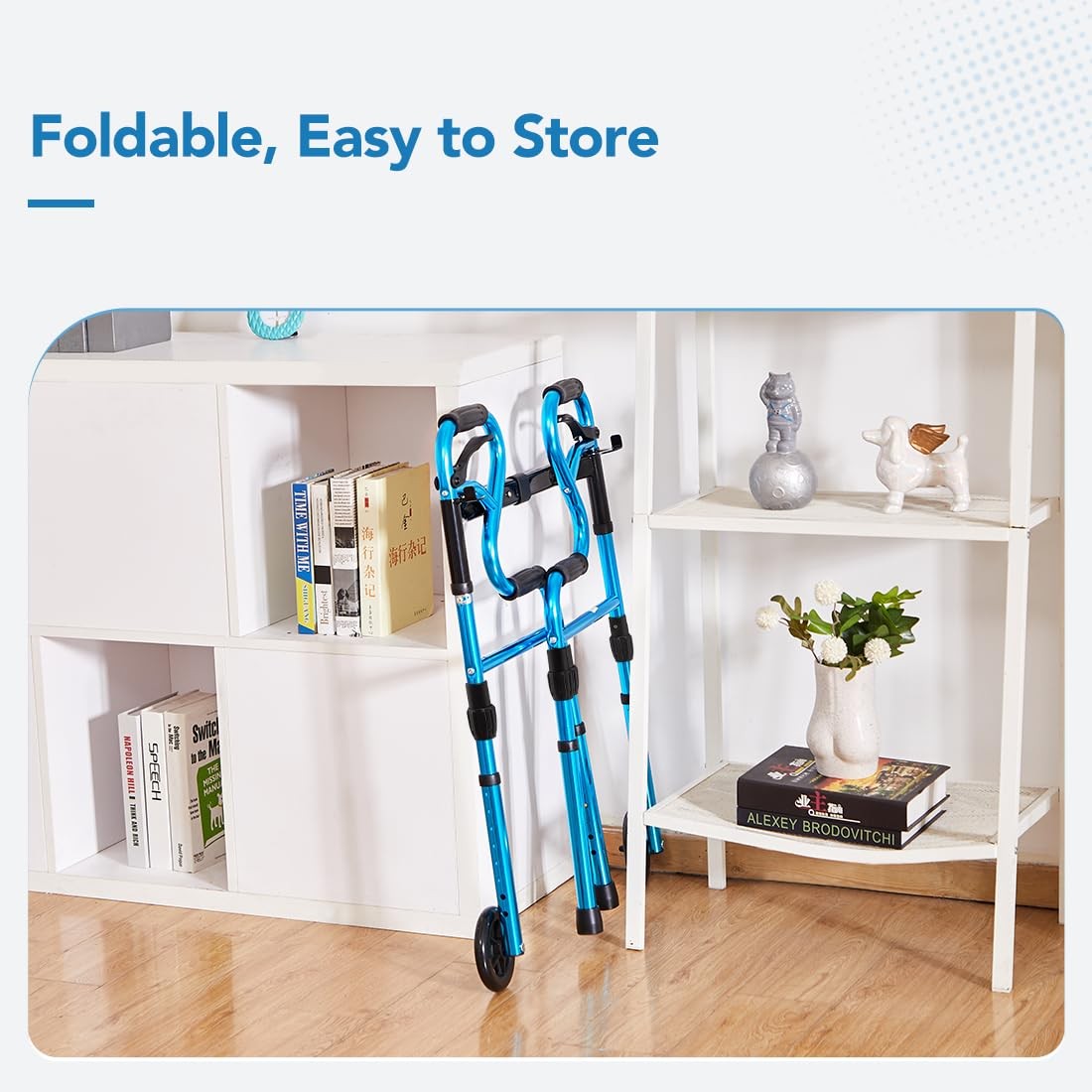 3 in 1 Folding Walker with 5” Front Wheels by Width Adjustable Compact Stand