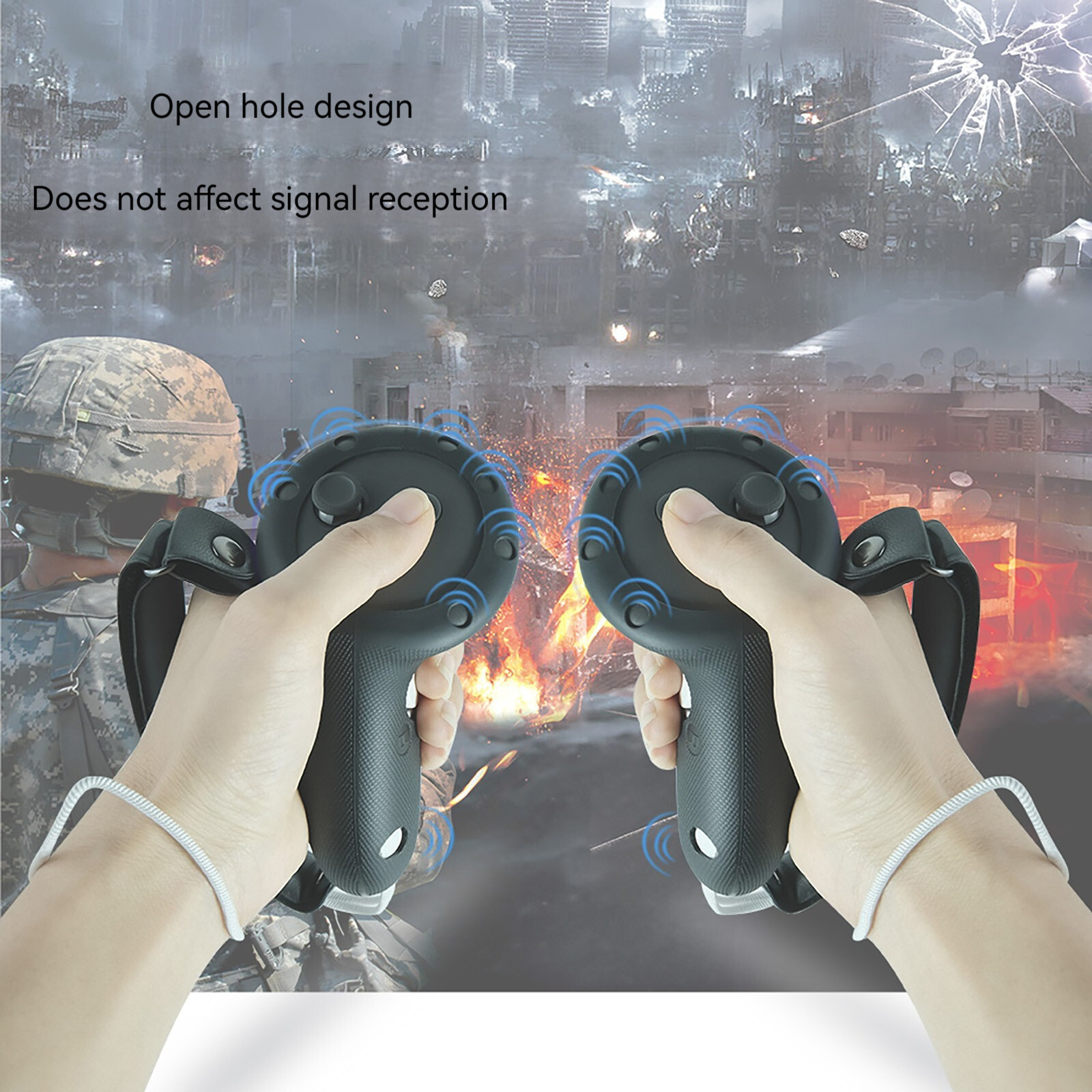 For Quest 3 VR Headset Controller Hand Grip Silicone Protective Cover with Strap