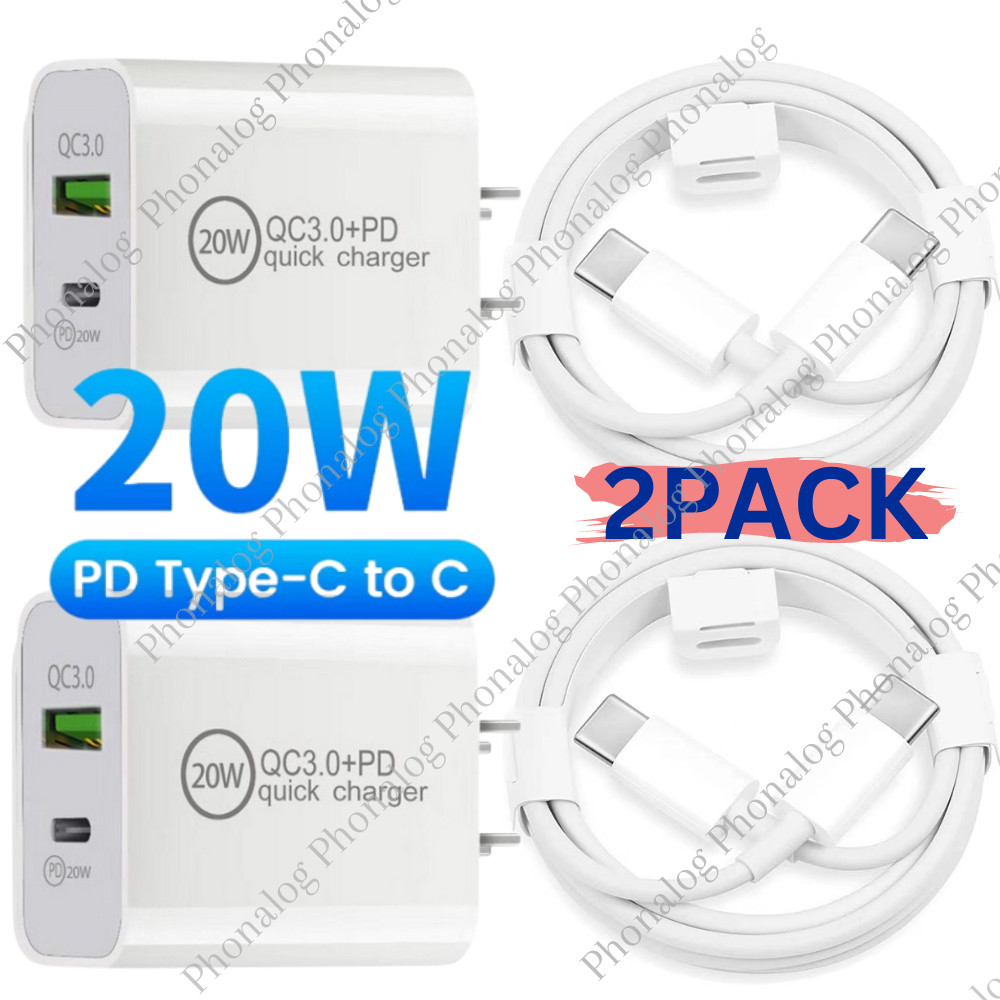 For Samsung A13 A33 A53 A73 iPhone 15 20W PD Fast Wall Charger Dual Type C Cable
