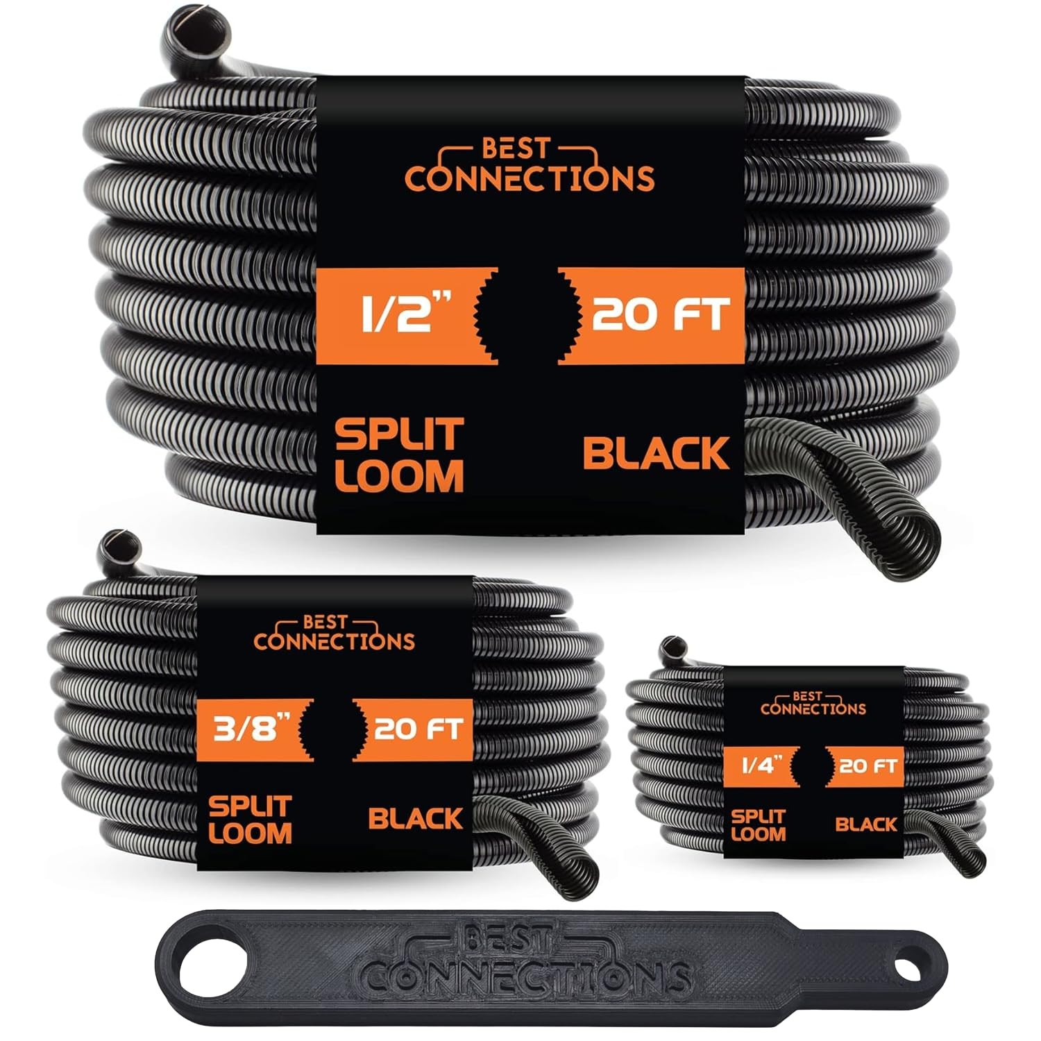 Split Wire Loom Tubing 3 Pack 20ft Black Polyethylene Cable Management Conduit