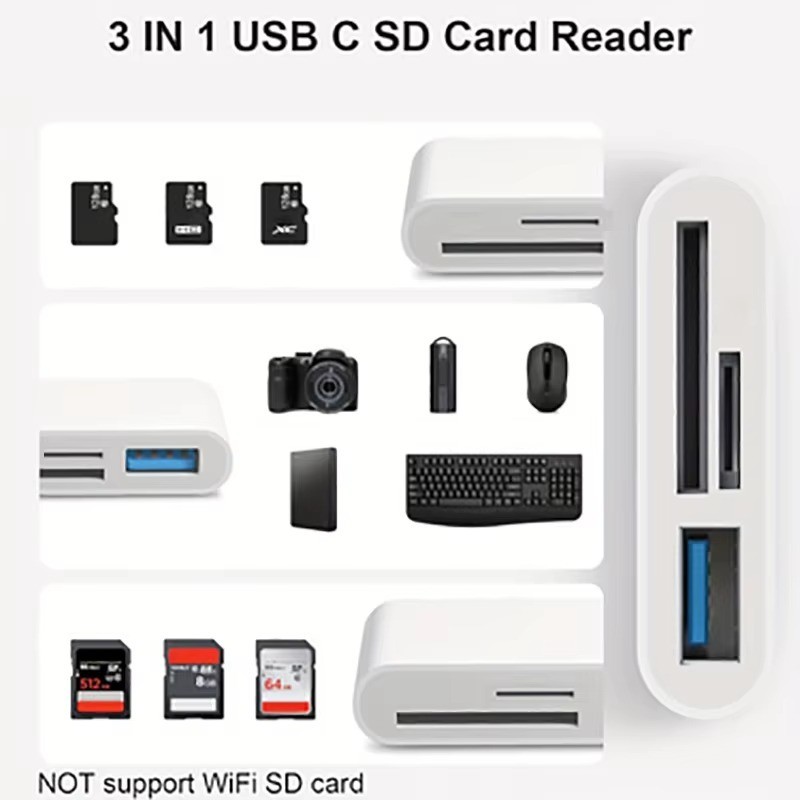 USB C to SD Card Reader, 3-in-1 Hub Converter, Micro SD TF Memory Type-C Adapte