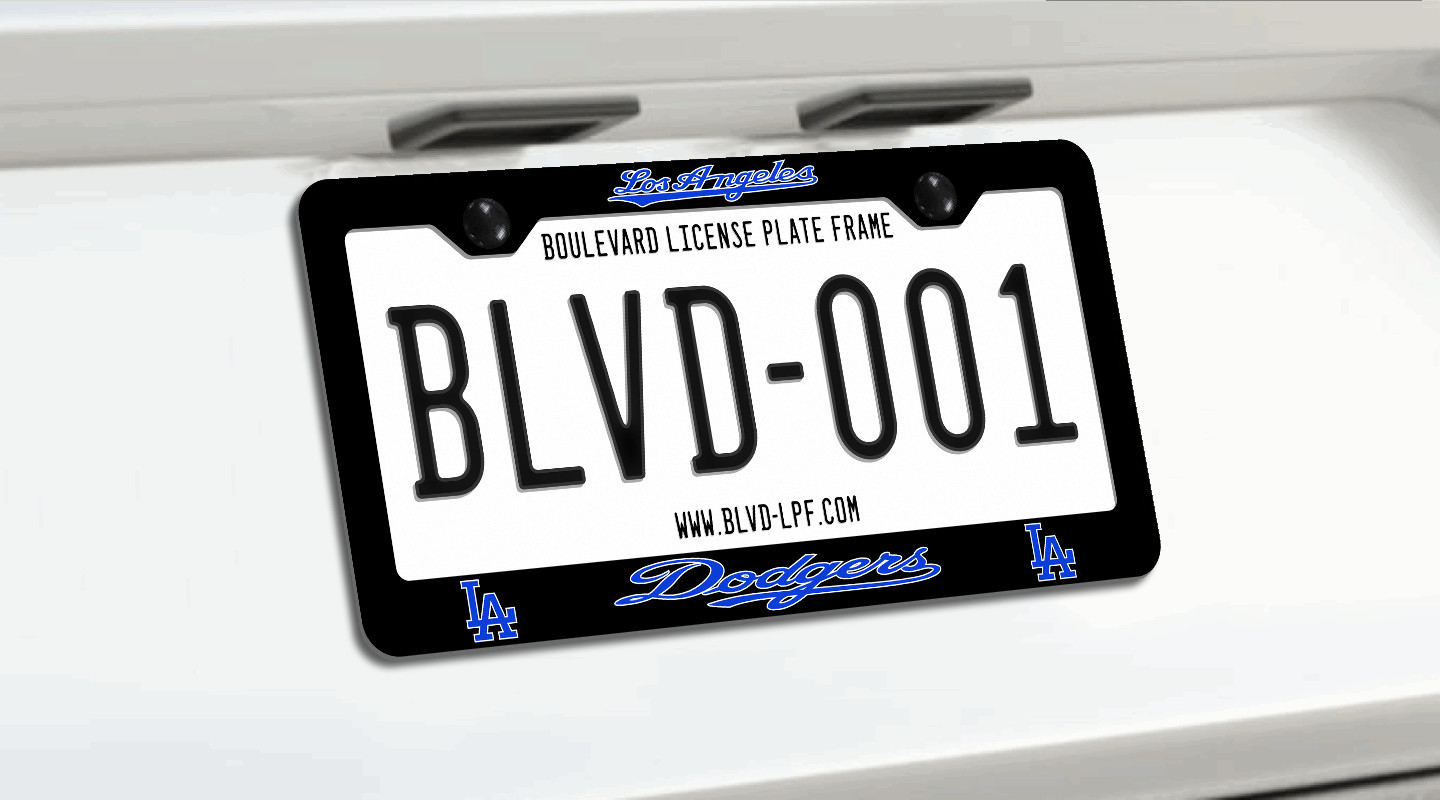 Los Angeles Dodgers Black License Plate Frame Custom Made of Powder Coated Metal