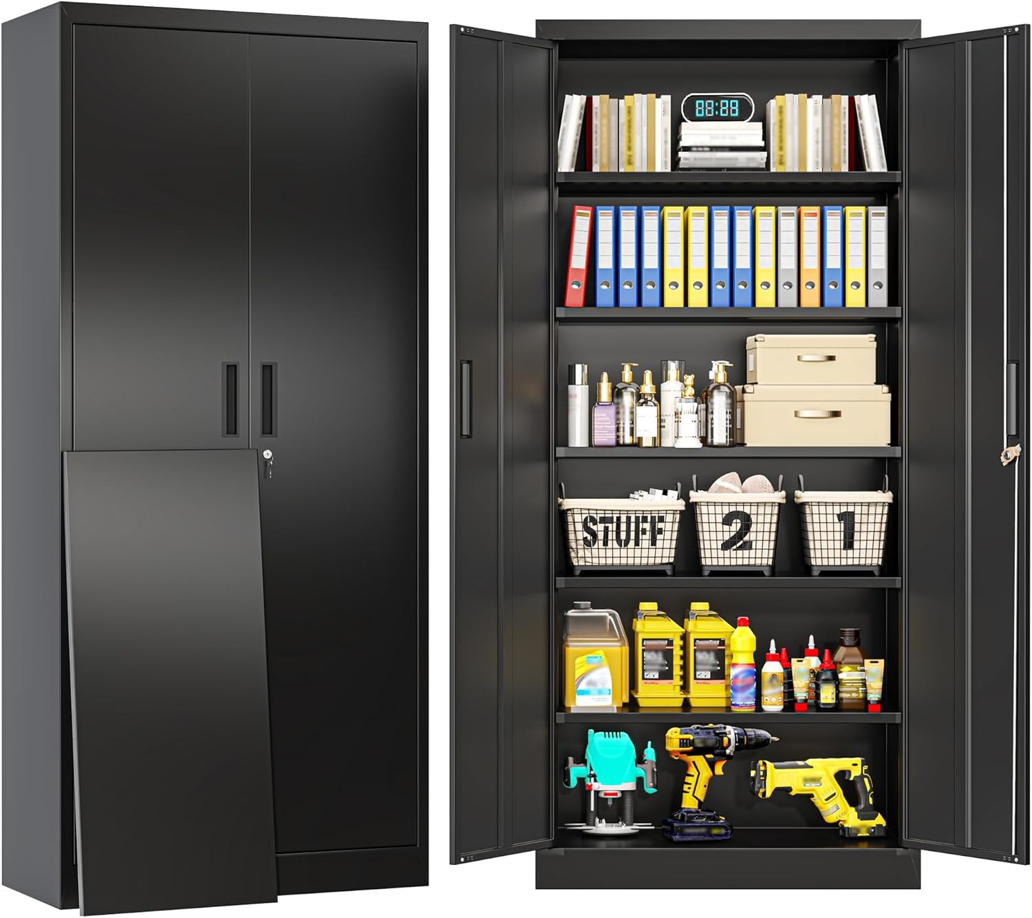 Classroom- Black, Home, Office, Metal Cabinets for Garage, H Locking Storage