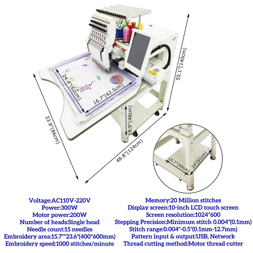 110-220V 15-Needle Embroidery Machine Multi-Purpose (Hats/Garments/Flat)