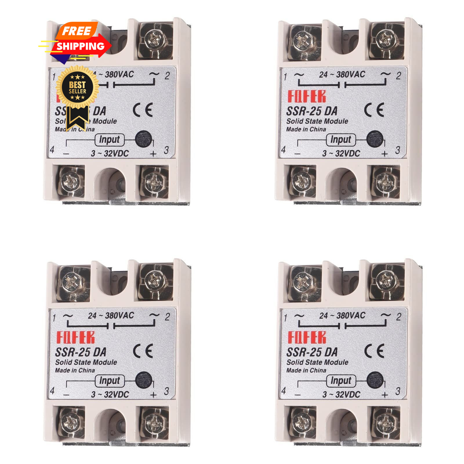 Coliao 4pcs Solid State Relay SSR-25DA DC to AC Input SSR-25DA,