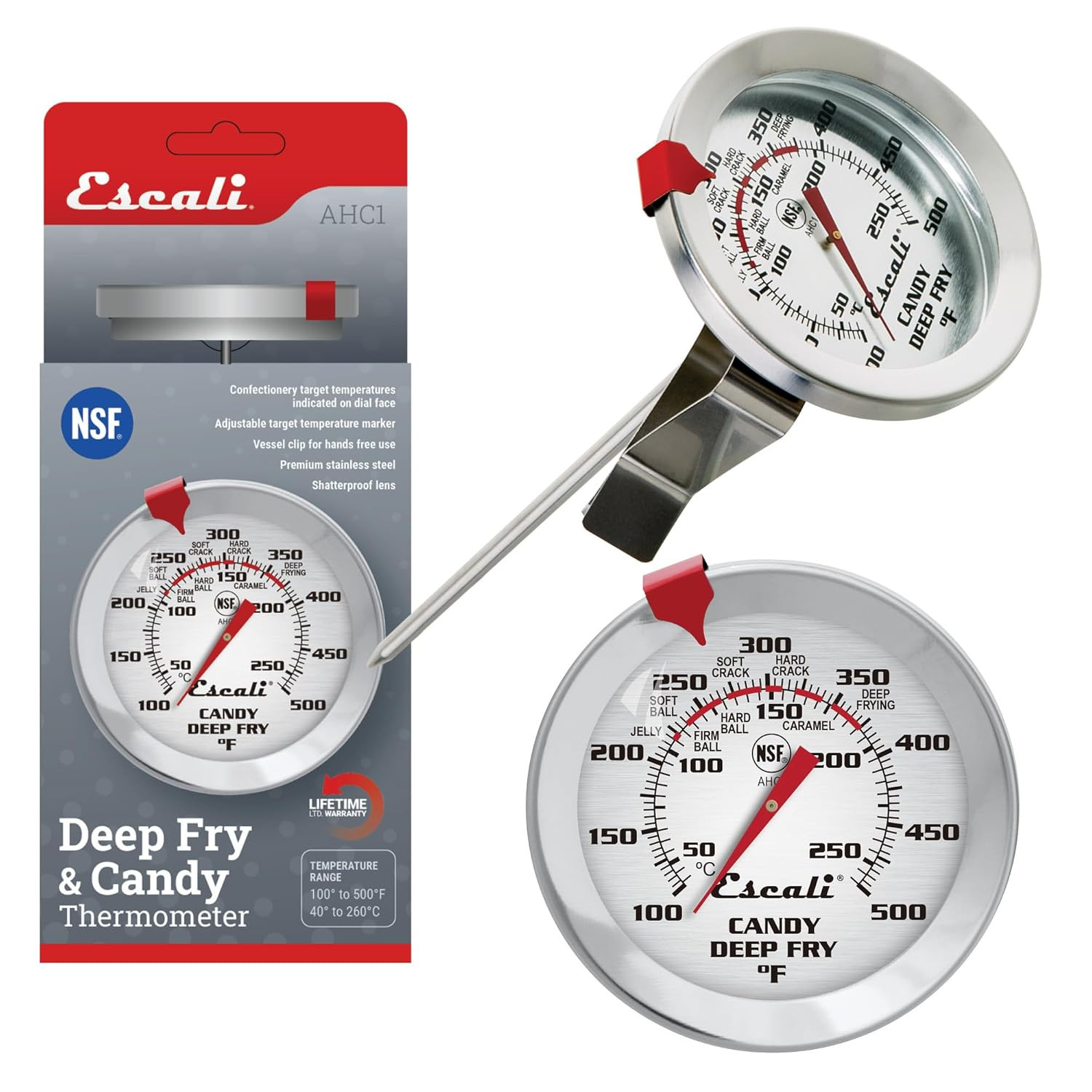 AHC1 Stainless Steel Deep Frying and Candy Thermometer with Pot Clip, 5-Inch Pro