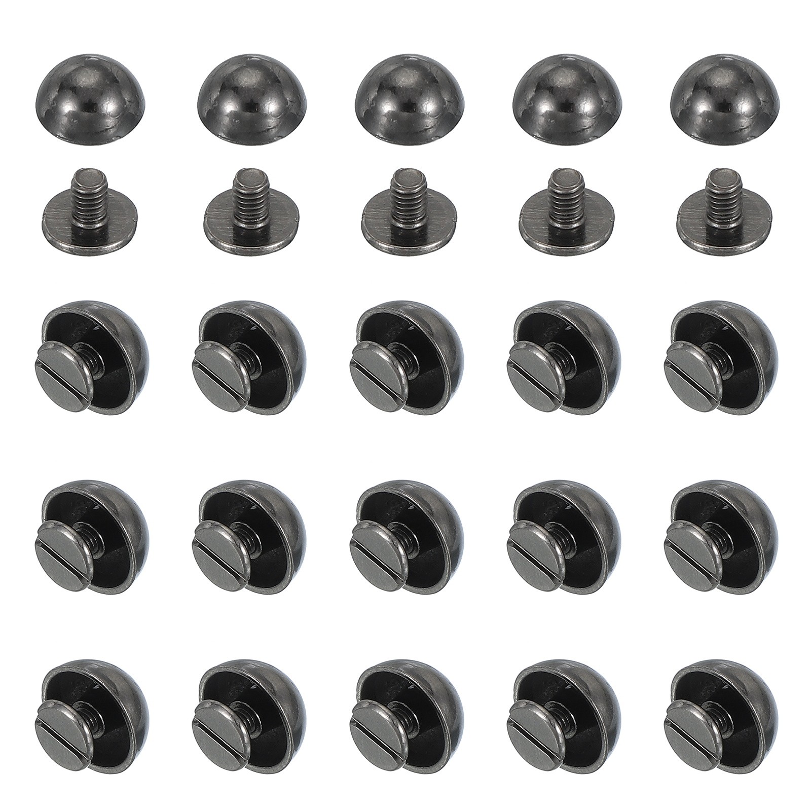 1/2" Dome Spikes Studs, 20 Sets Nailhead Screw Back Rivets for Craft, Black