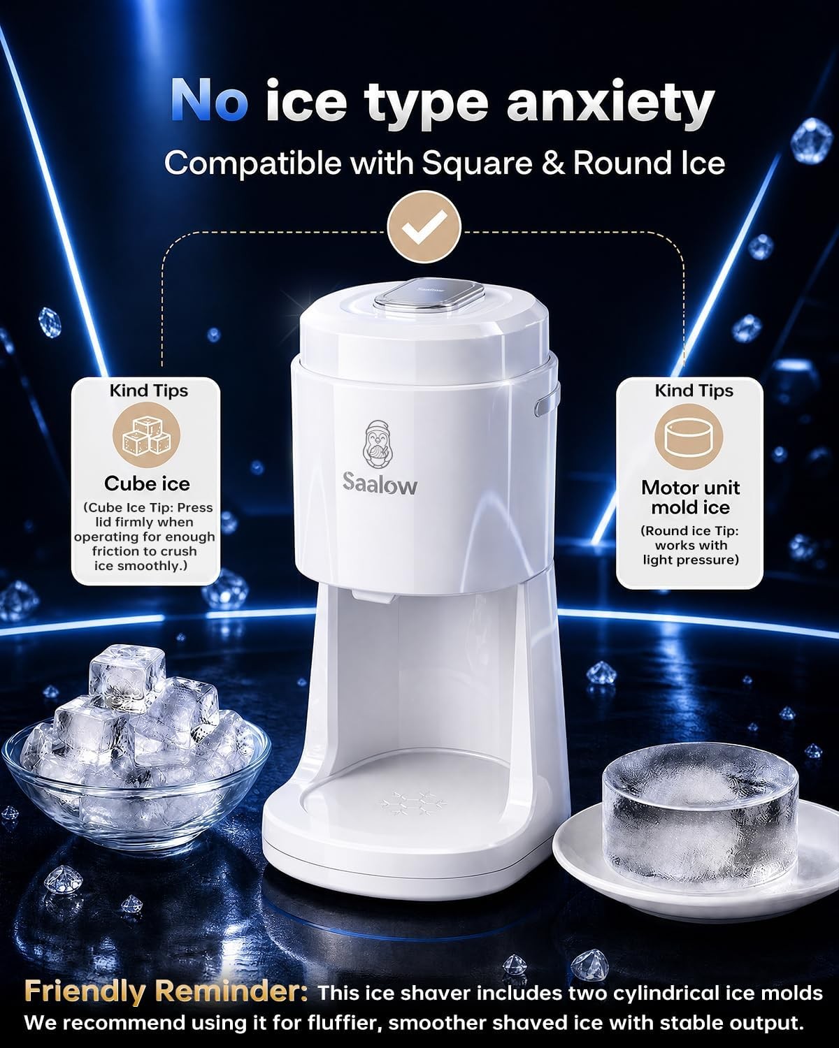 Electric Shaved Ice Machine Snow Cone Maker with Adjustable Thickness Settings