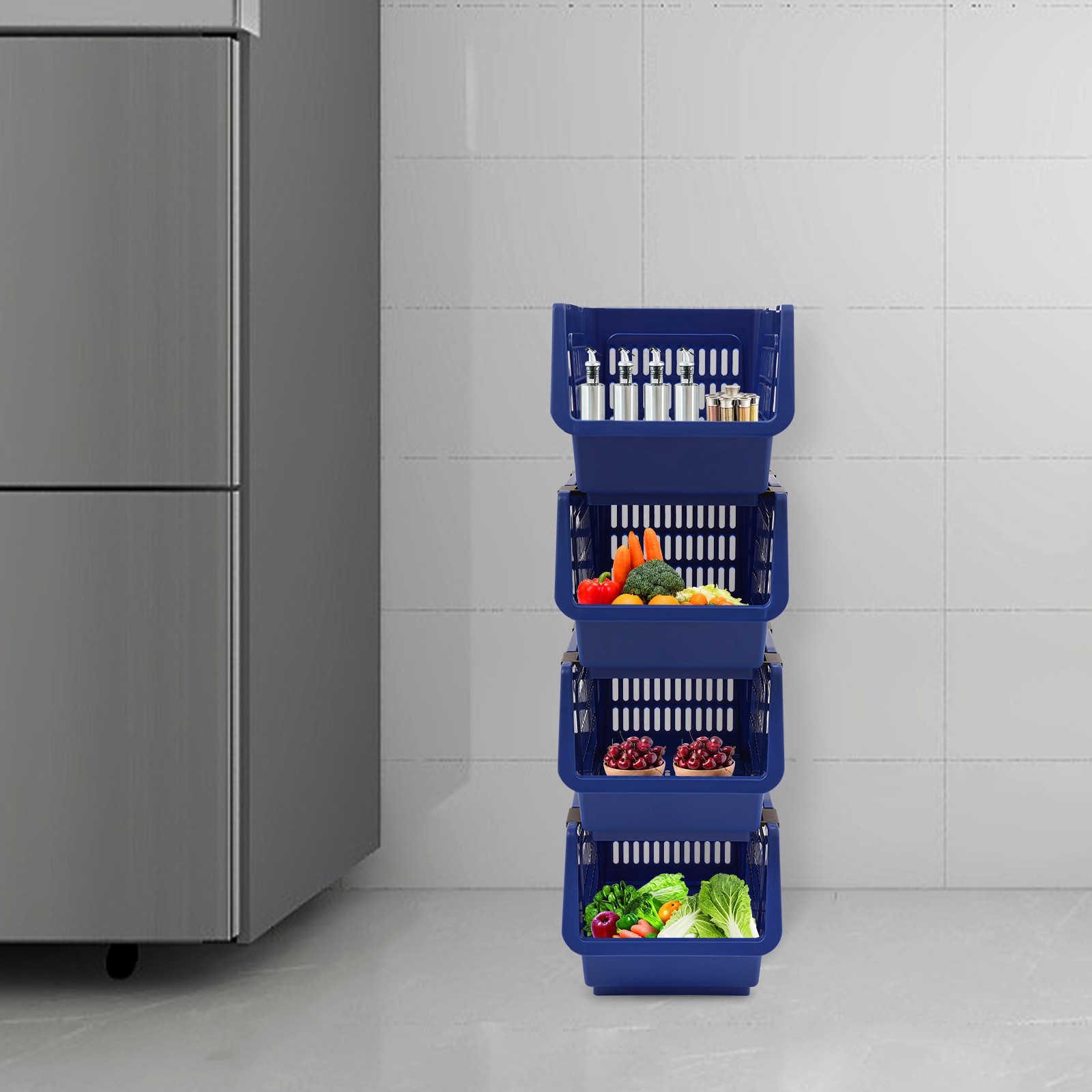 4PCS Stacking Storage Baskets, PP Plastic Stackable Organizer Bins