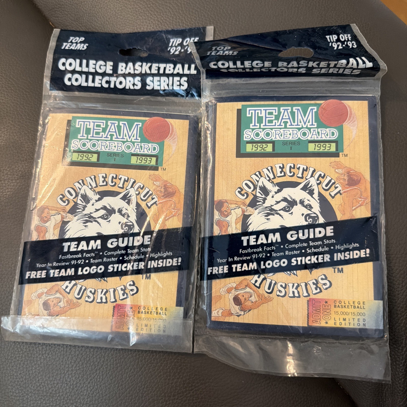 Lot Of 2 Never Opened UCONN 1992-3 VNTG Team Guide And Logo Stickers