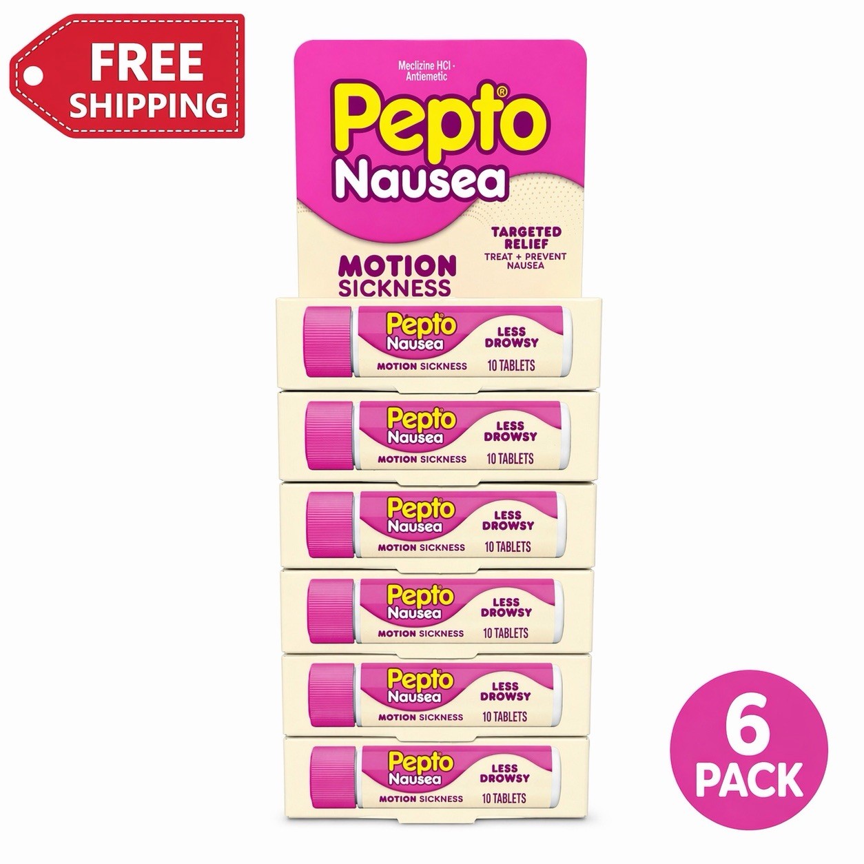 6 PACK - Pepto Nausea Motion Sickness Tablets (60 Total) FREE SHIPPING