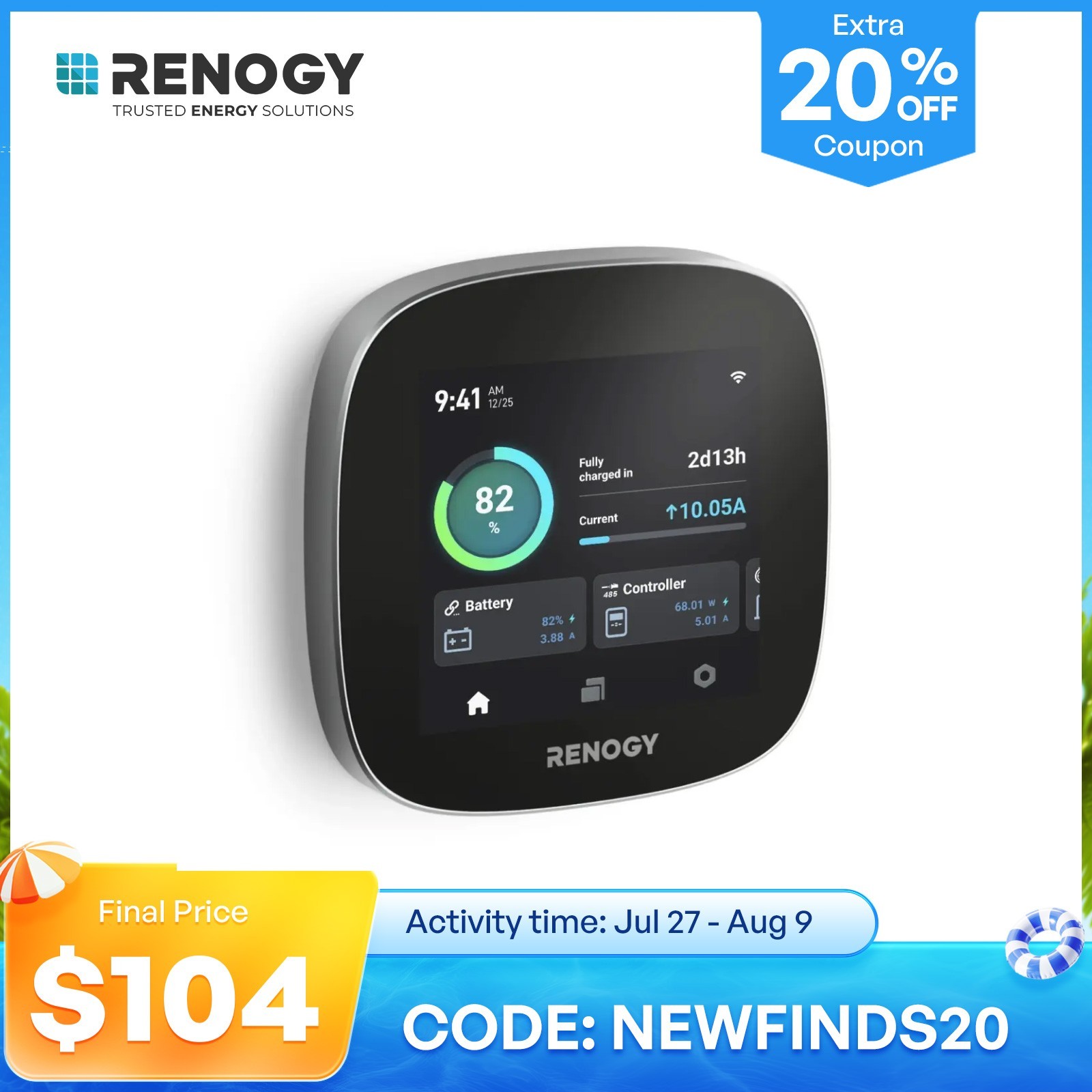 Renogy ONE Core Energy Monitoring Panel All-in-one Off-Grid Battery Monitoring