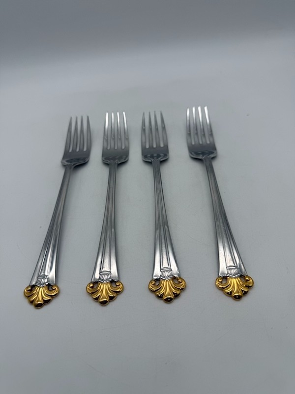 Set of 4 Oneida Achievement Golden Constantine Stainless Steel Dinner Forks