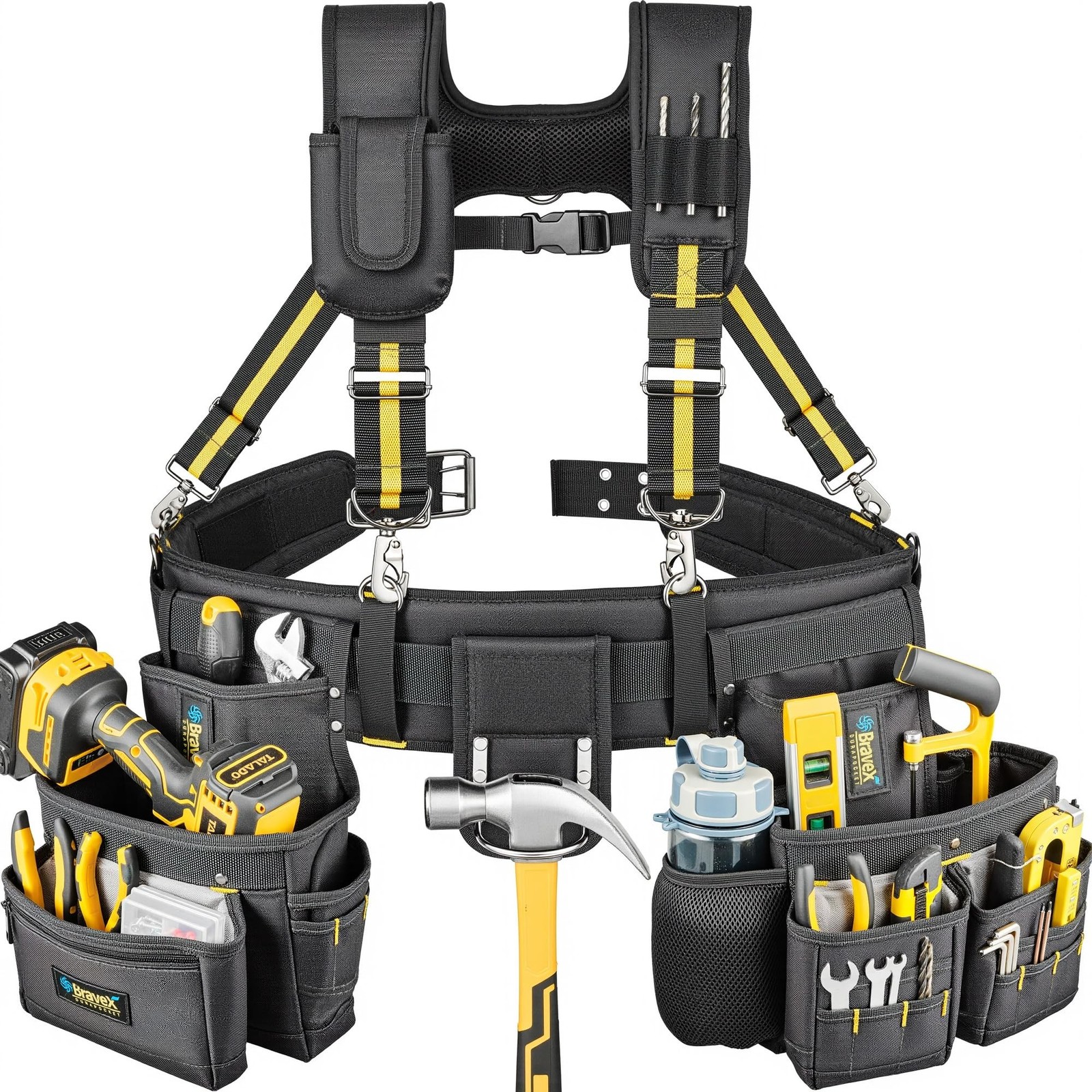Bravex Tool Belt Suspenders, Tool Vest Pro Ultra 20 Bags H-Style Toolbelt 5 C...