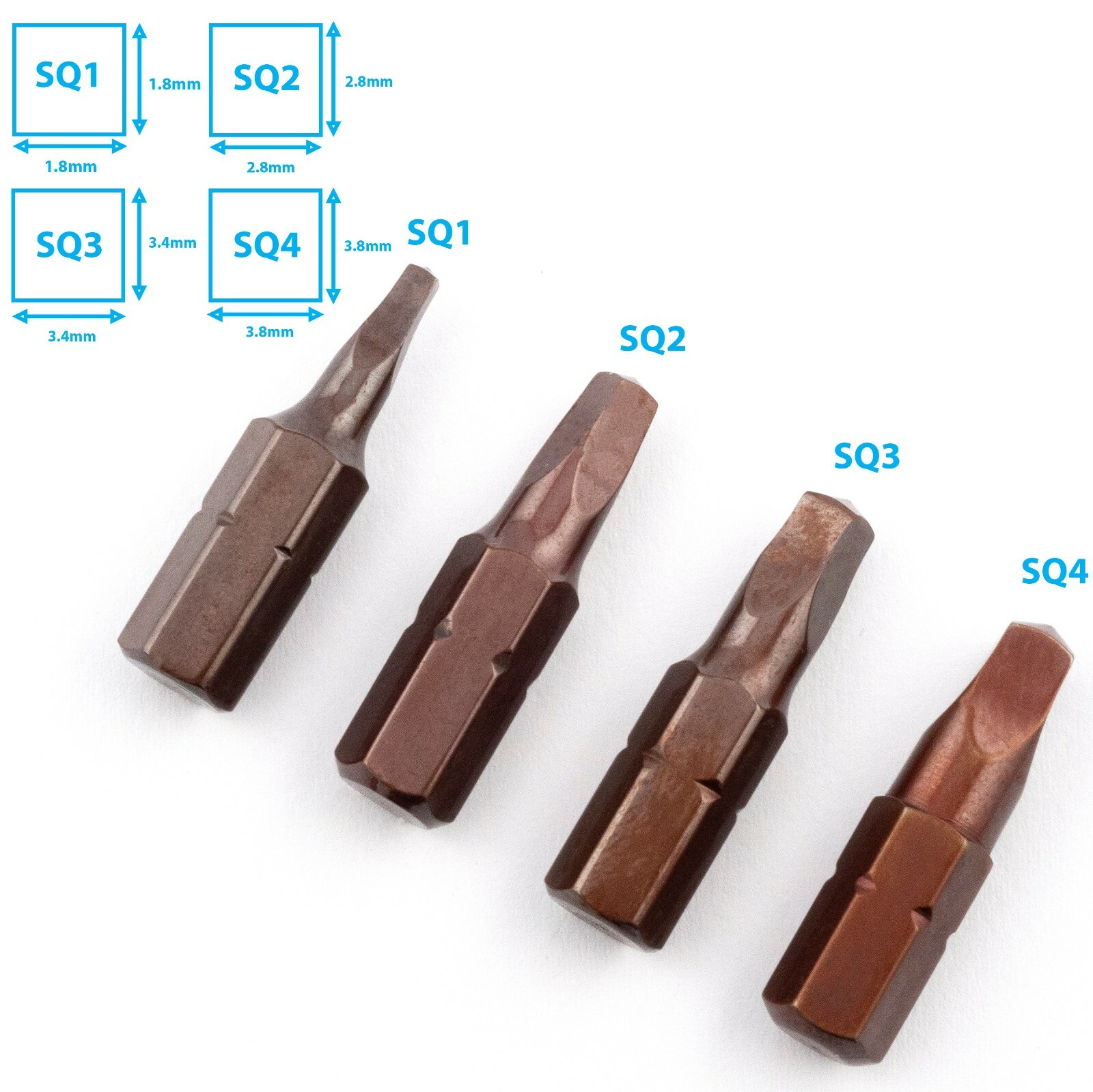 4pcs SQ1 To SQ4 Square 4 Point Magnetic Hex Driver Bit Robertson Scrulox Drill