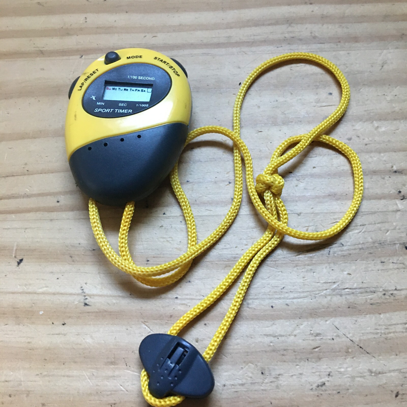 UK Design Digital Handheld Sports Stopwatch Timer Alarm Yellow W/ Lanyard 3"L
