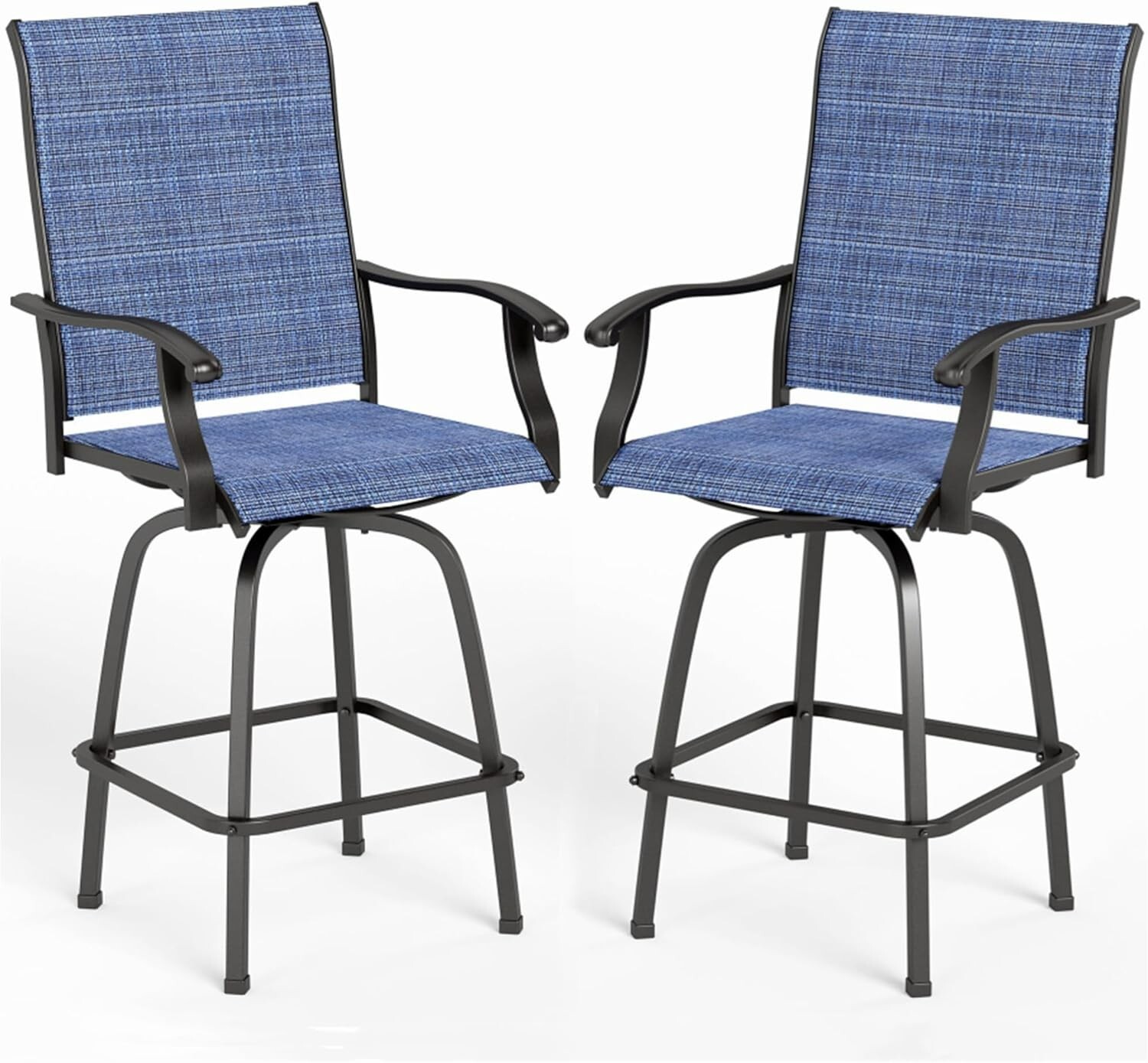 Outdoor Swivel Bar Stools With Arms Set of 2 Patio Bar Height Sling Chairs Blue