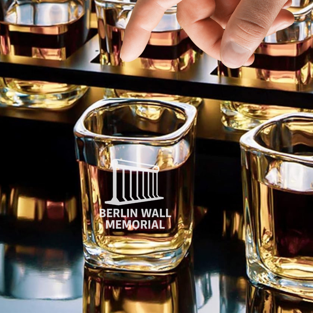 Custom Engraved Berlin Wall Memorial Shot Glass – 2.2 oz Square Shot Glass