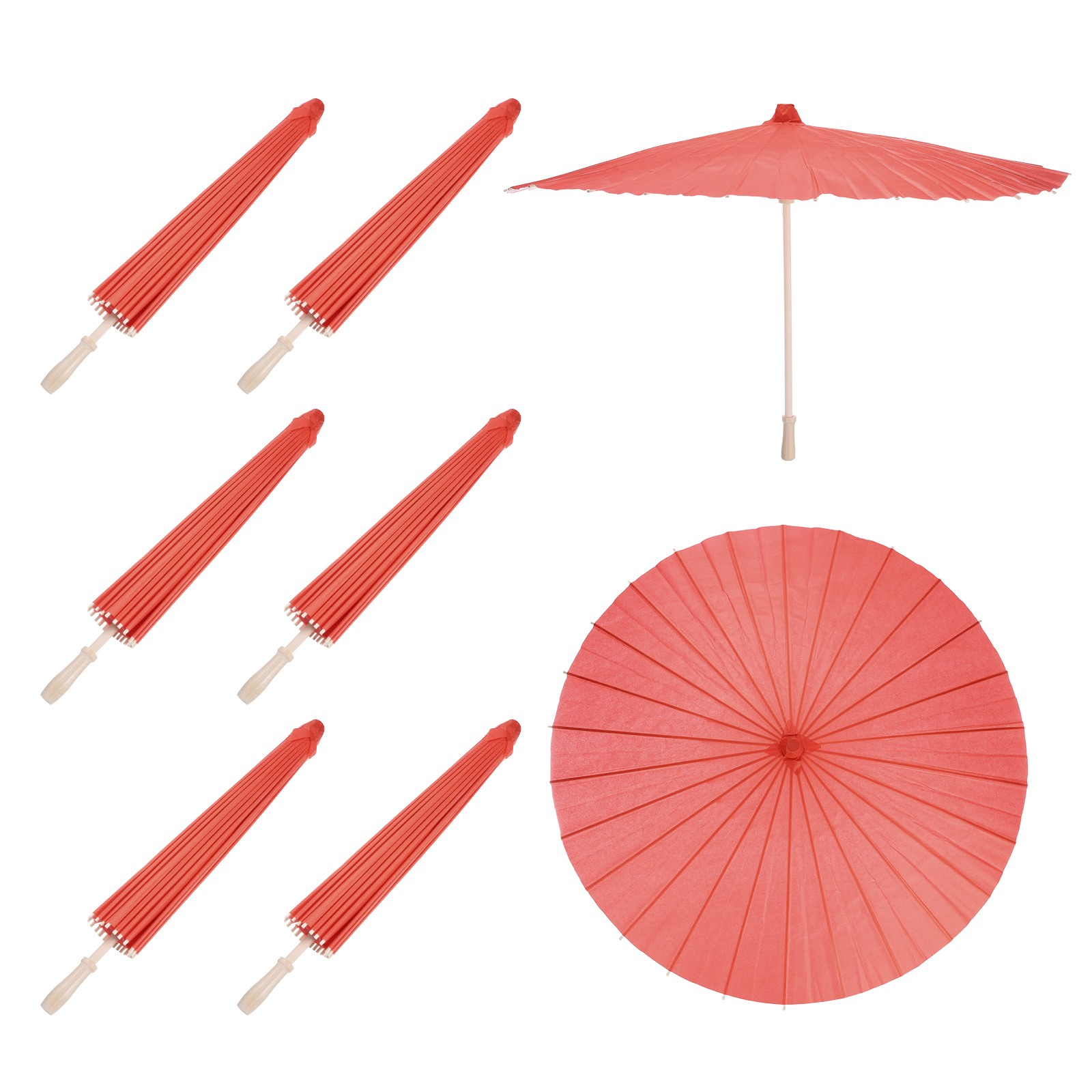 6 Pcs Paper Umbrellas ,33" Paper Parasol Umbrella for Craft,Red