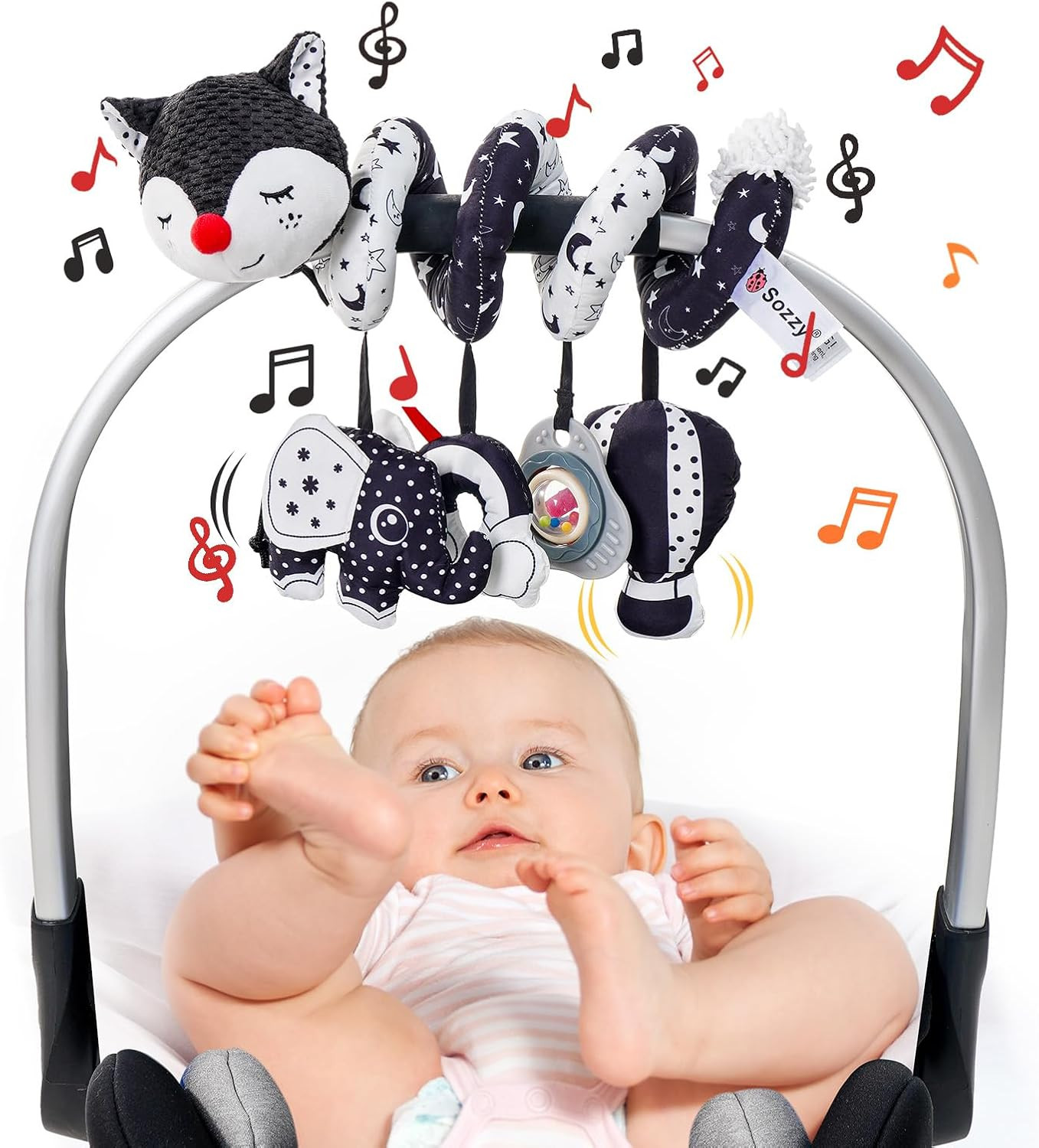 Crib Stroller Car Seat Toys for Baby 0-3-6-9-12 Months, Tummy Time Hanging Senso