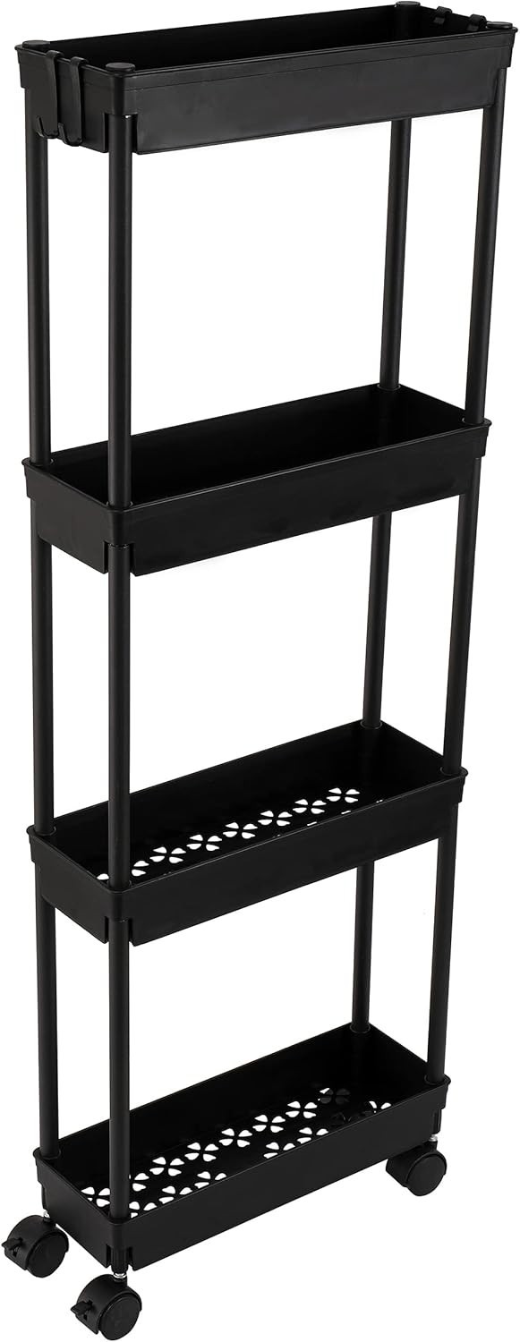 4 Tier Slim Storage Cart,Rolling Storage Cart,Narrow Shelf,Bathroom Rack,Mobi...