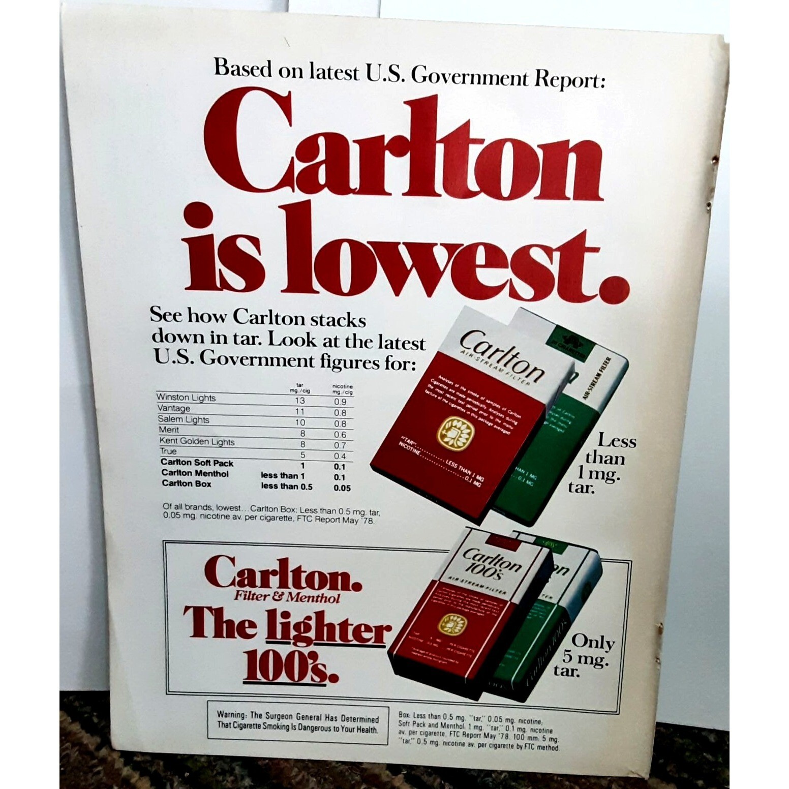 1979 Carlton Is Lowest Cigarettes Print Ad vintage 70s