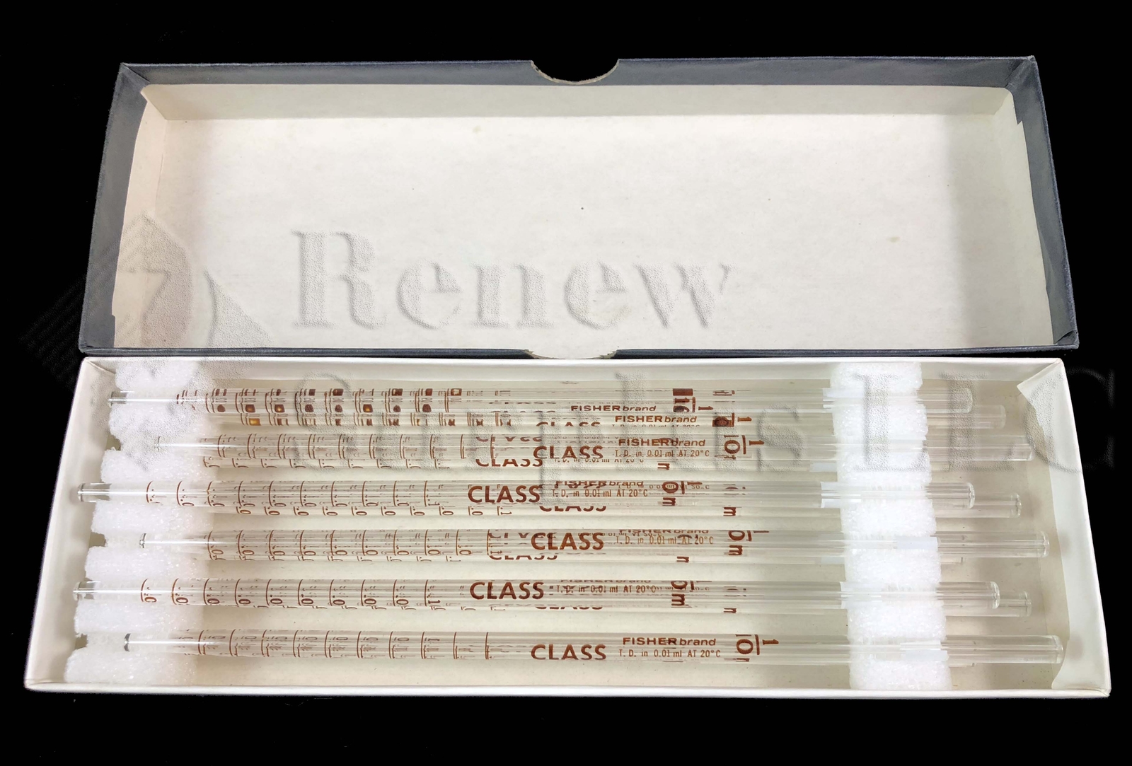 12 NEW FISHERbrand Class 1/10ml in 1/100 Tissupet Short Serological Glass Pipets