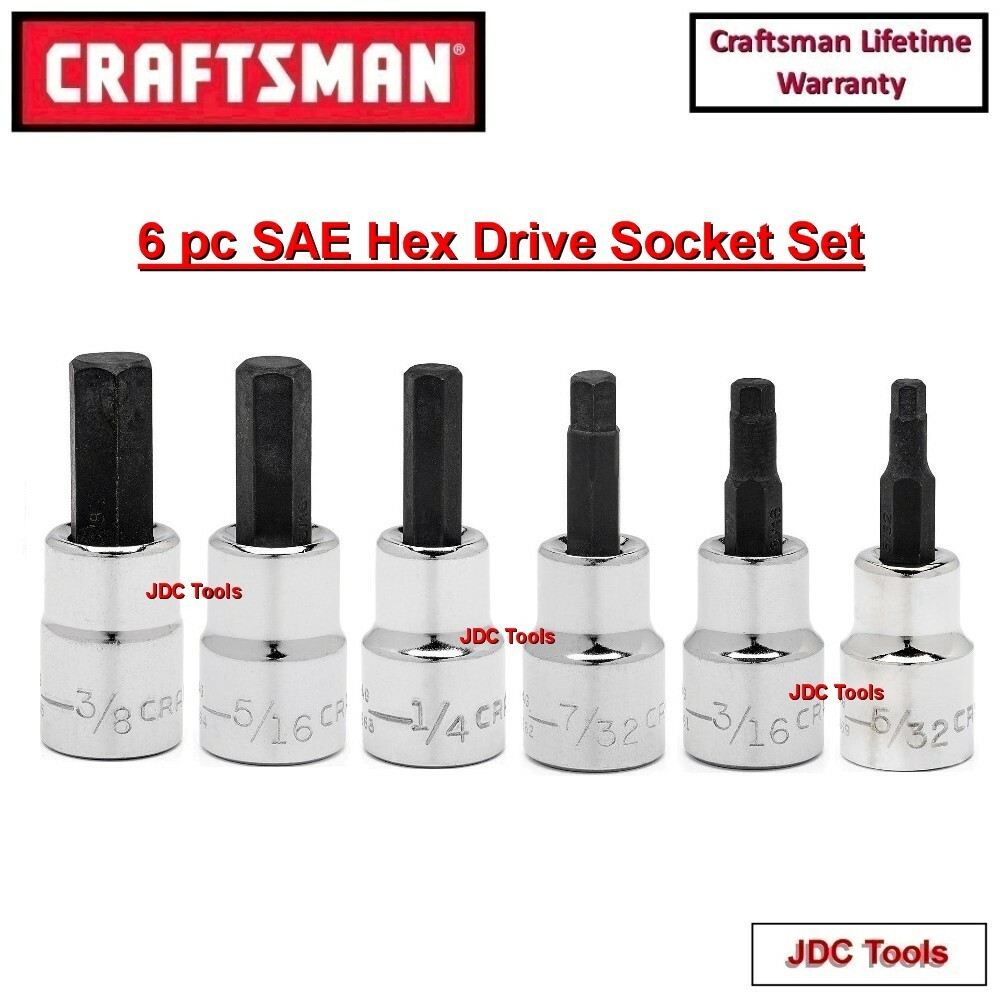 CRAFTSMAN TOOLS 6 pc 3/8  Drive Standard SAE Hex Bit Allen Key Socket Set